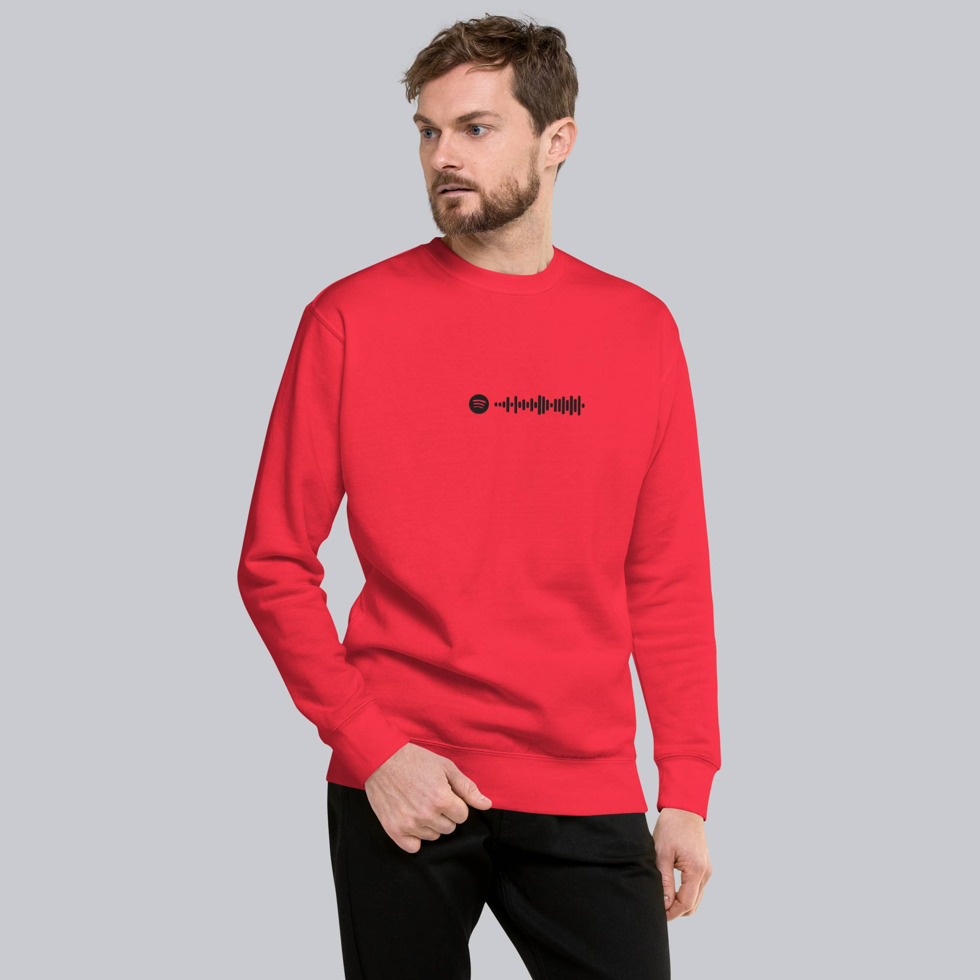Red long-sleeve shirt with custom Music Code
