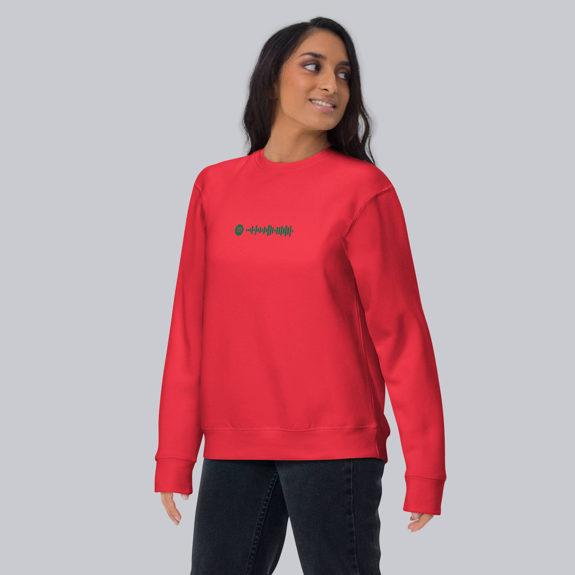 Red long-sleeve shirt with custom Music Code