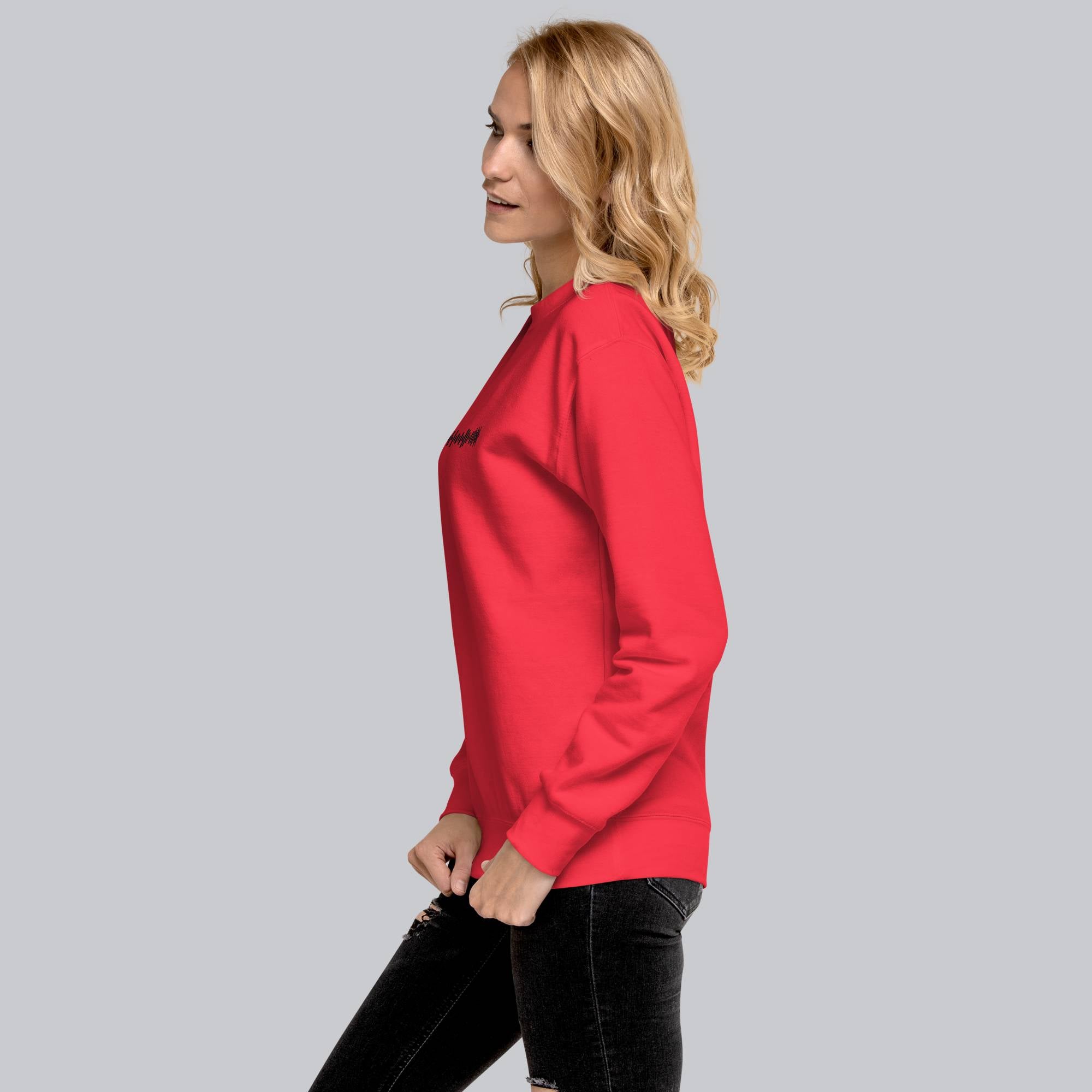 Red long-sleeve shirt with custom Music Code