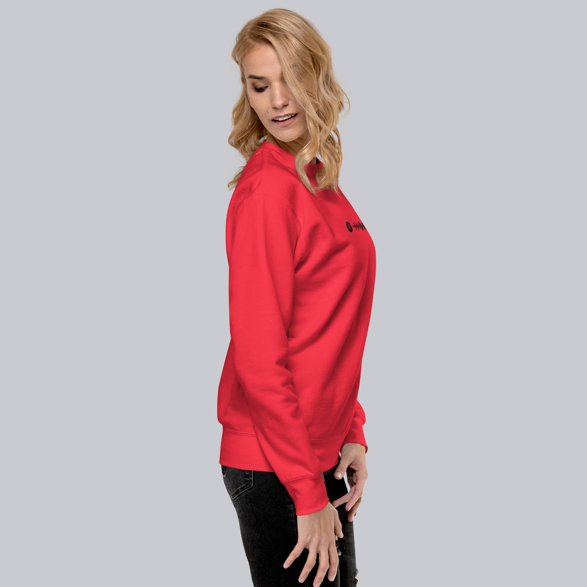 Red long-sleeve shirt with custom Music Code