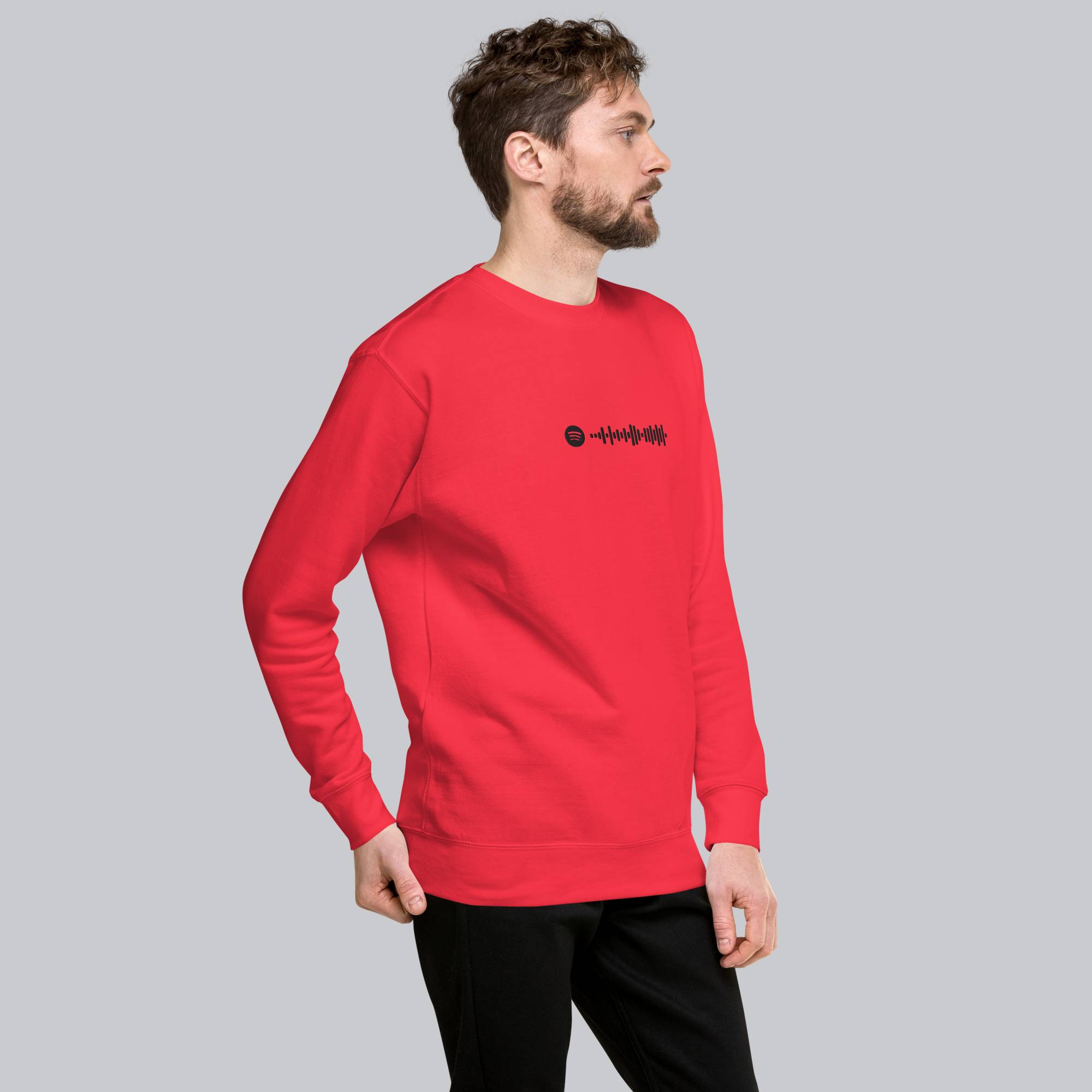 Red long-sleeve shirt with custom Music Code