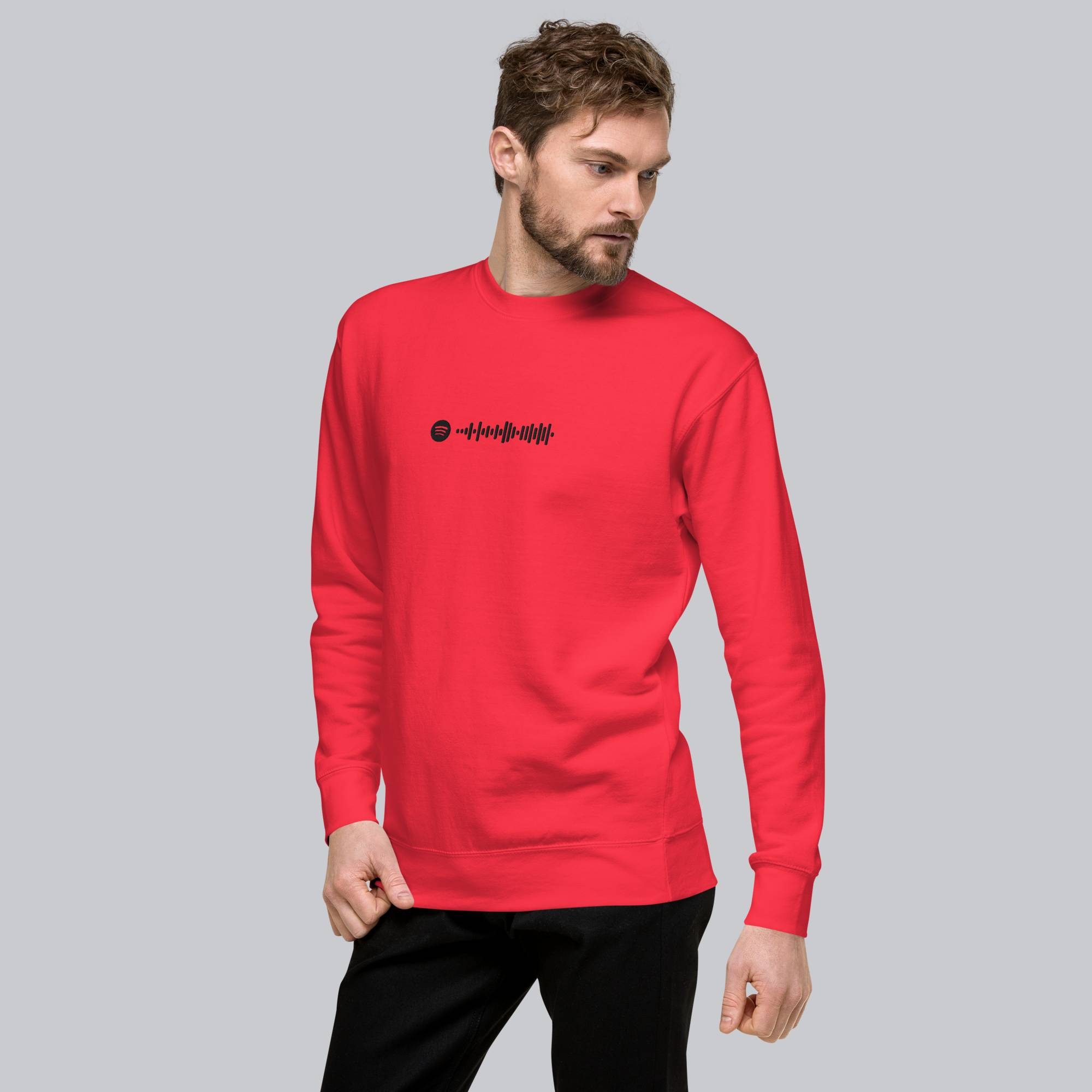 Red long-sleeve shirt with custom Music Code