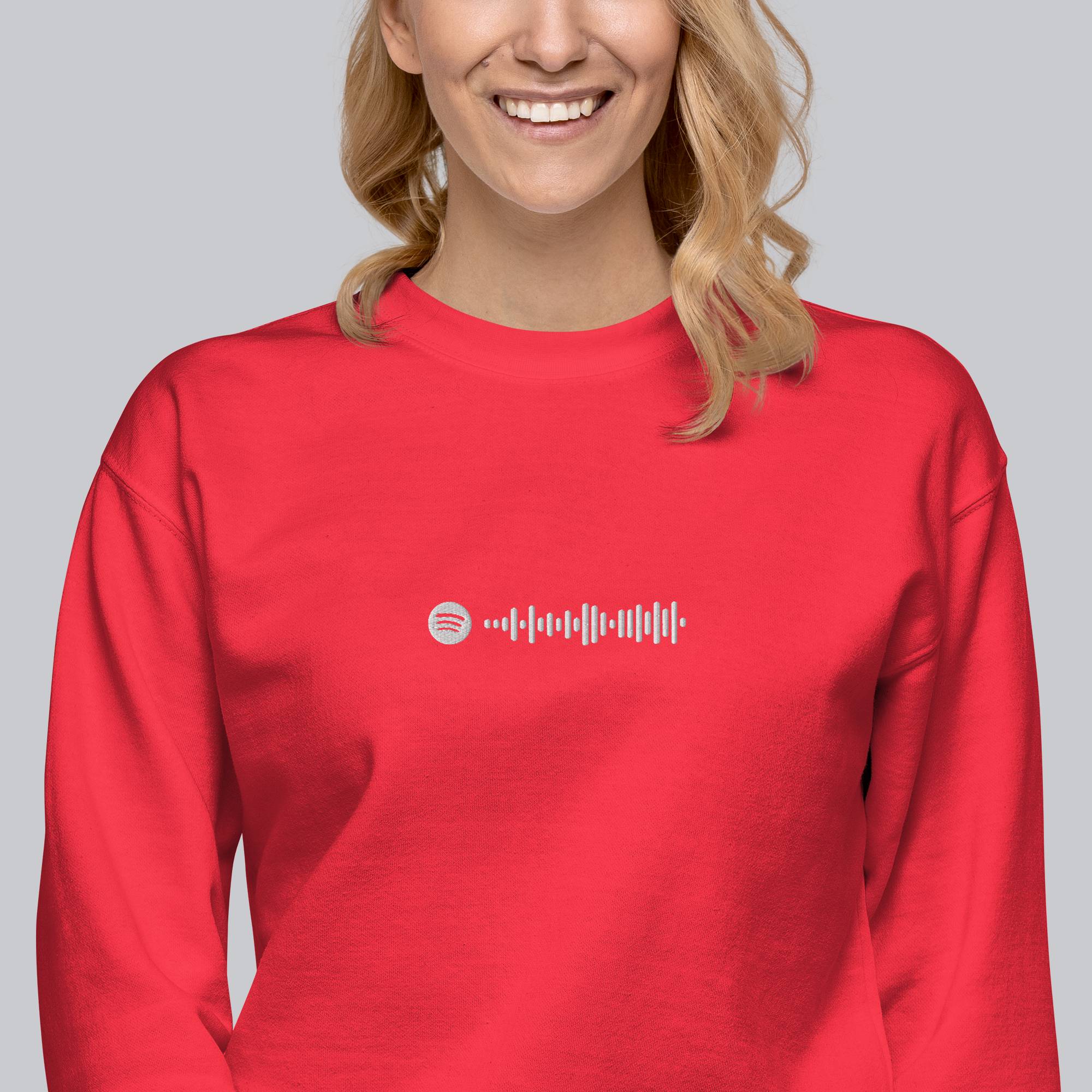 Red long-sleeve shirt with custom Music Code