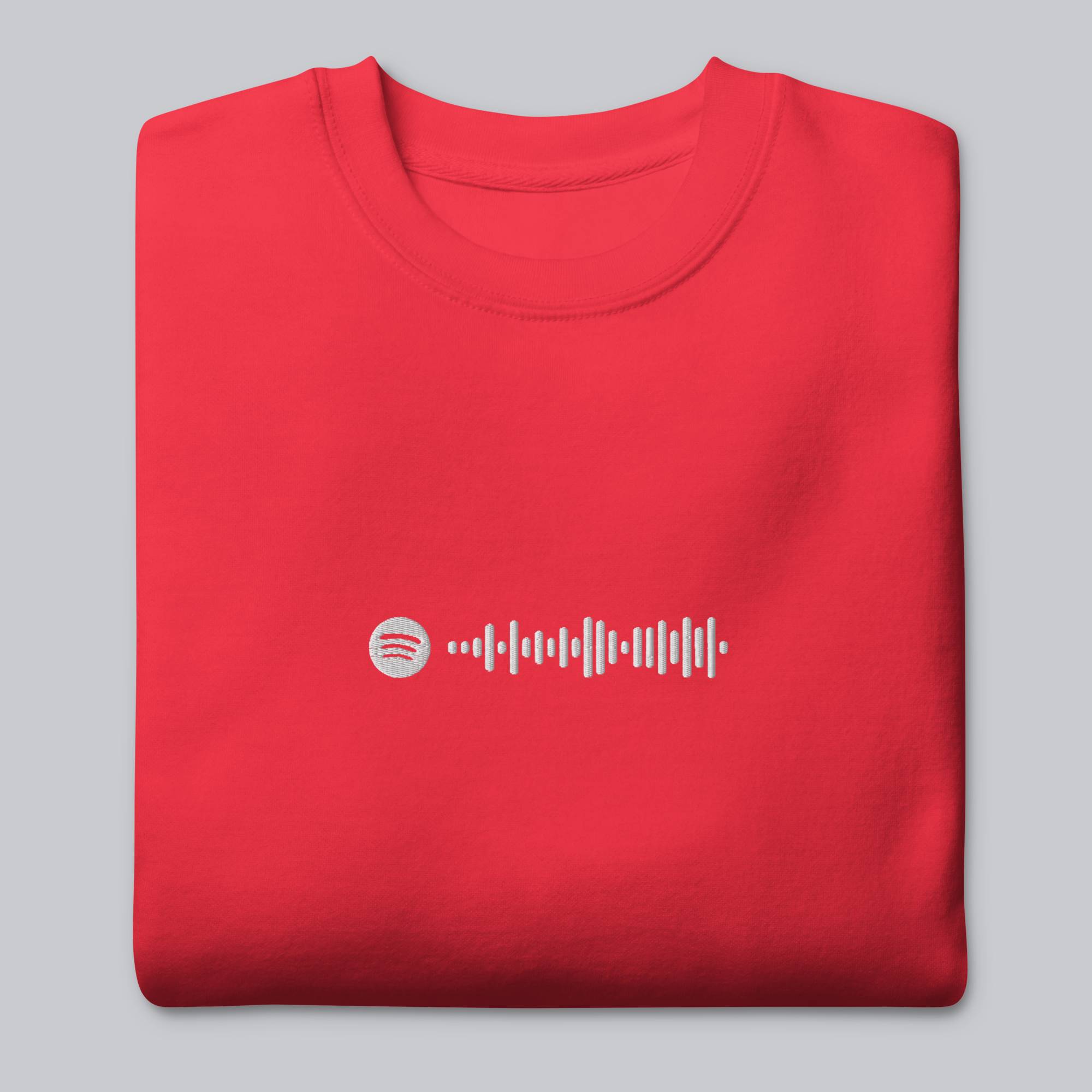 Red long-sleeve shirt with custom Music Code