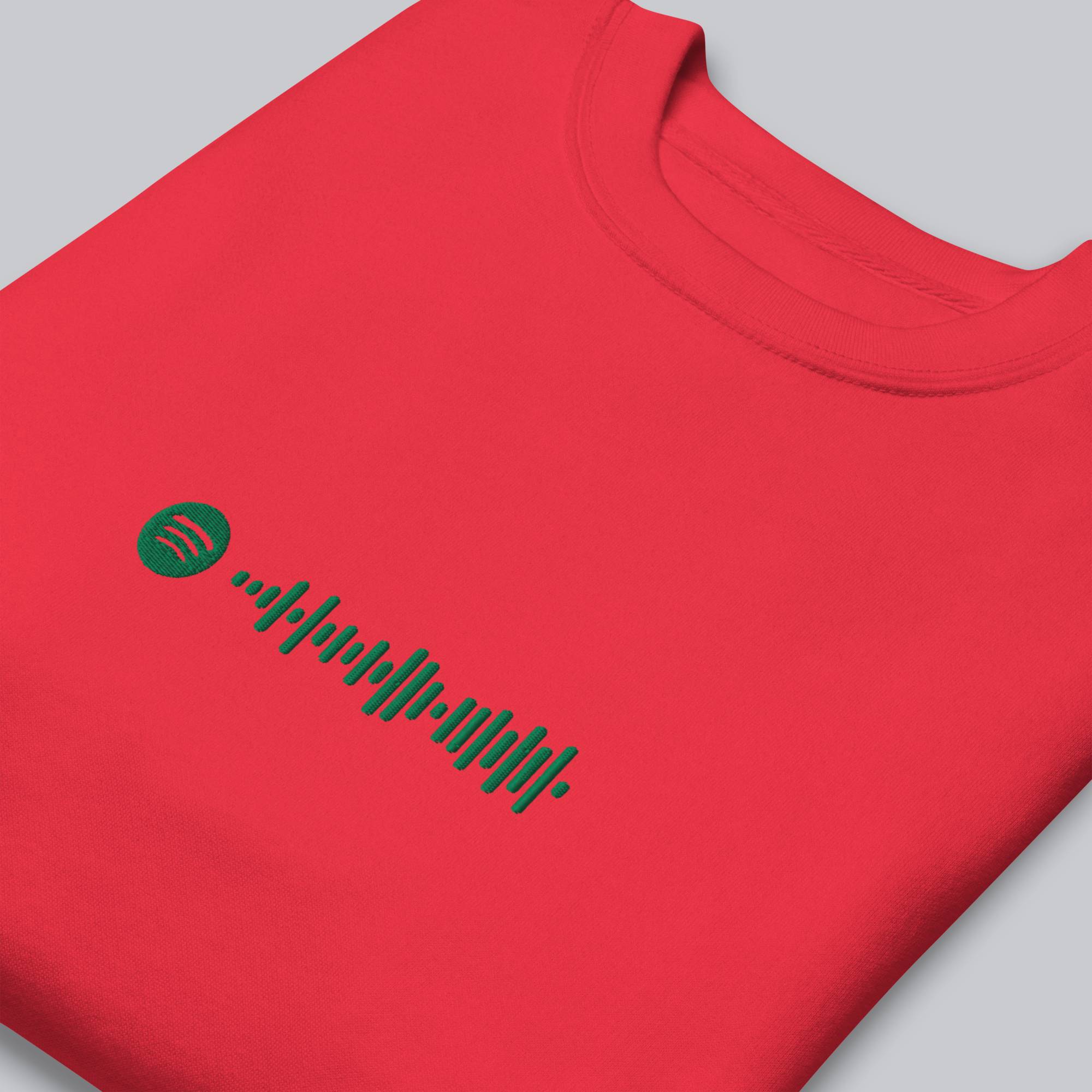 Red long-sleeve shirt with custom Music Code