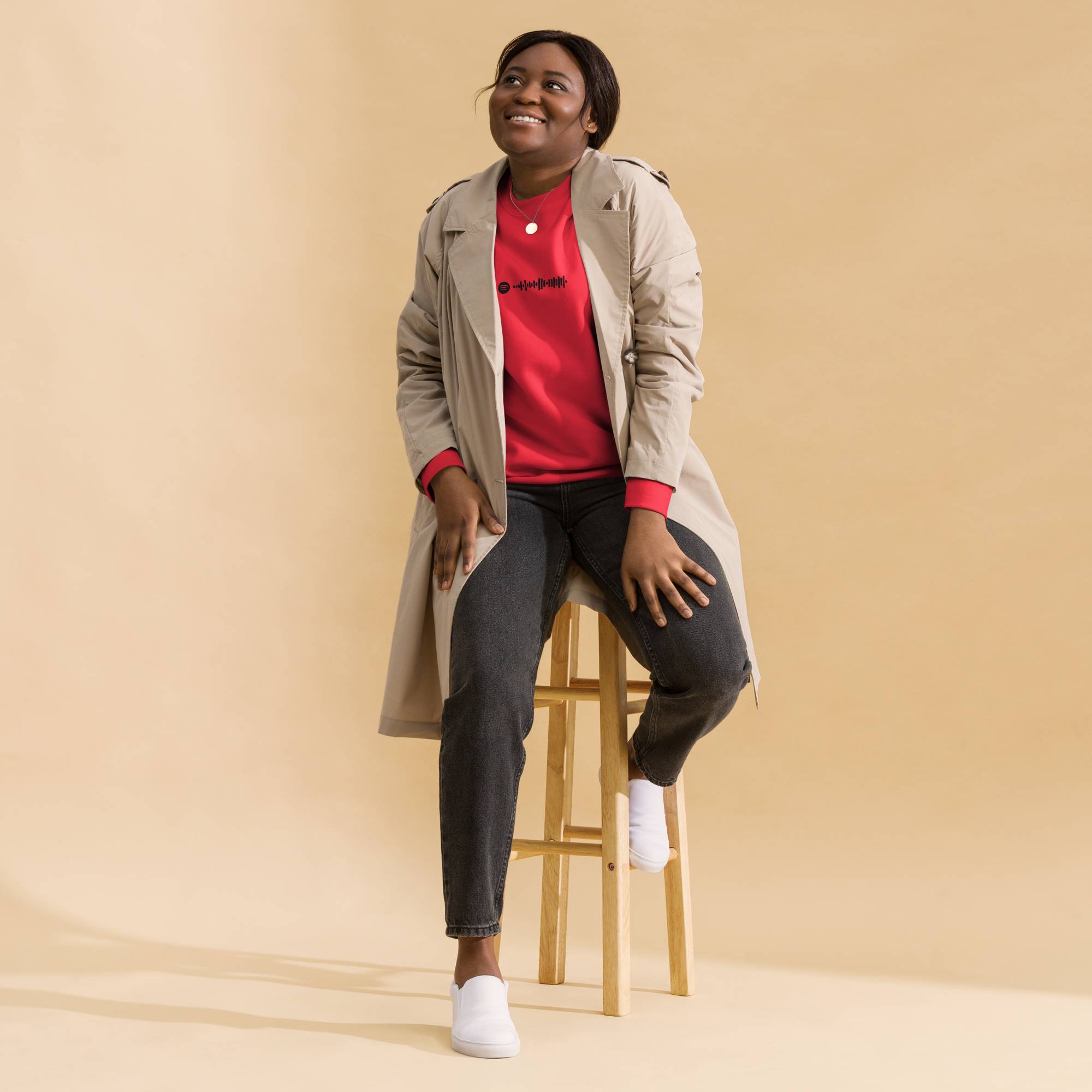 Red long-sleeve shirt with custom Music Code