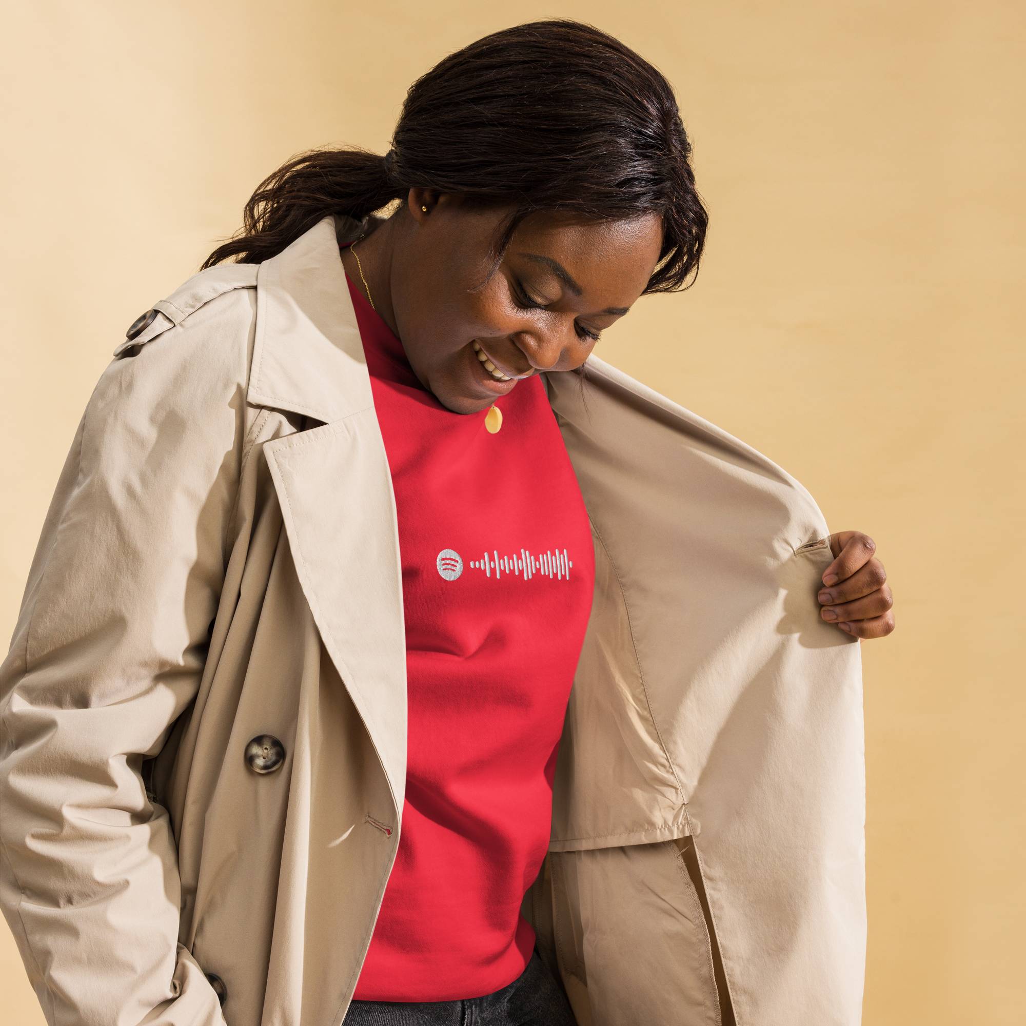 Red long-sleeve shirt with custom Music Code