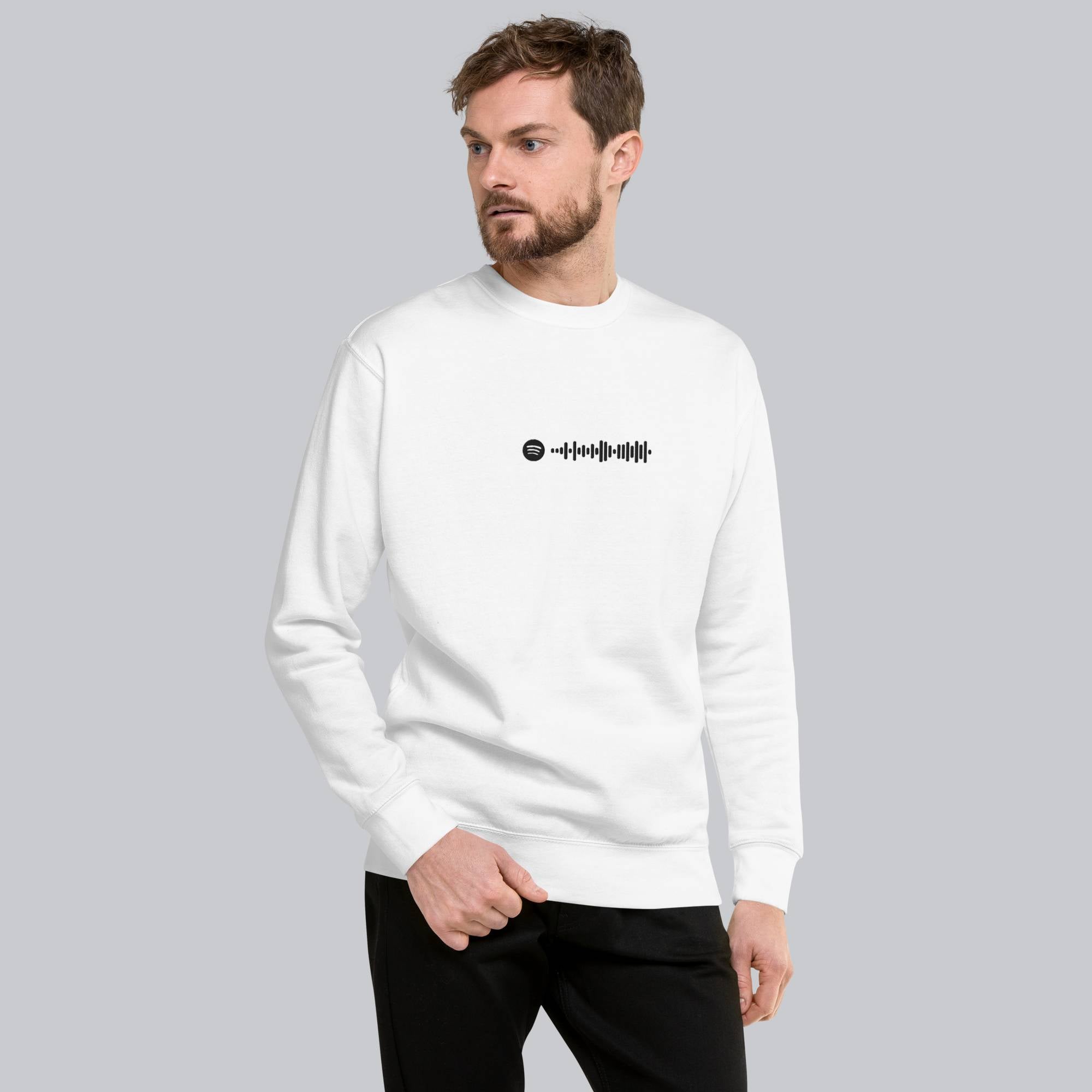 White long-sleeve shirt with custom Music Code