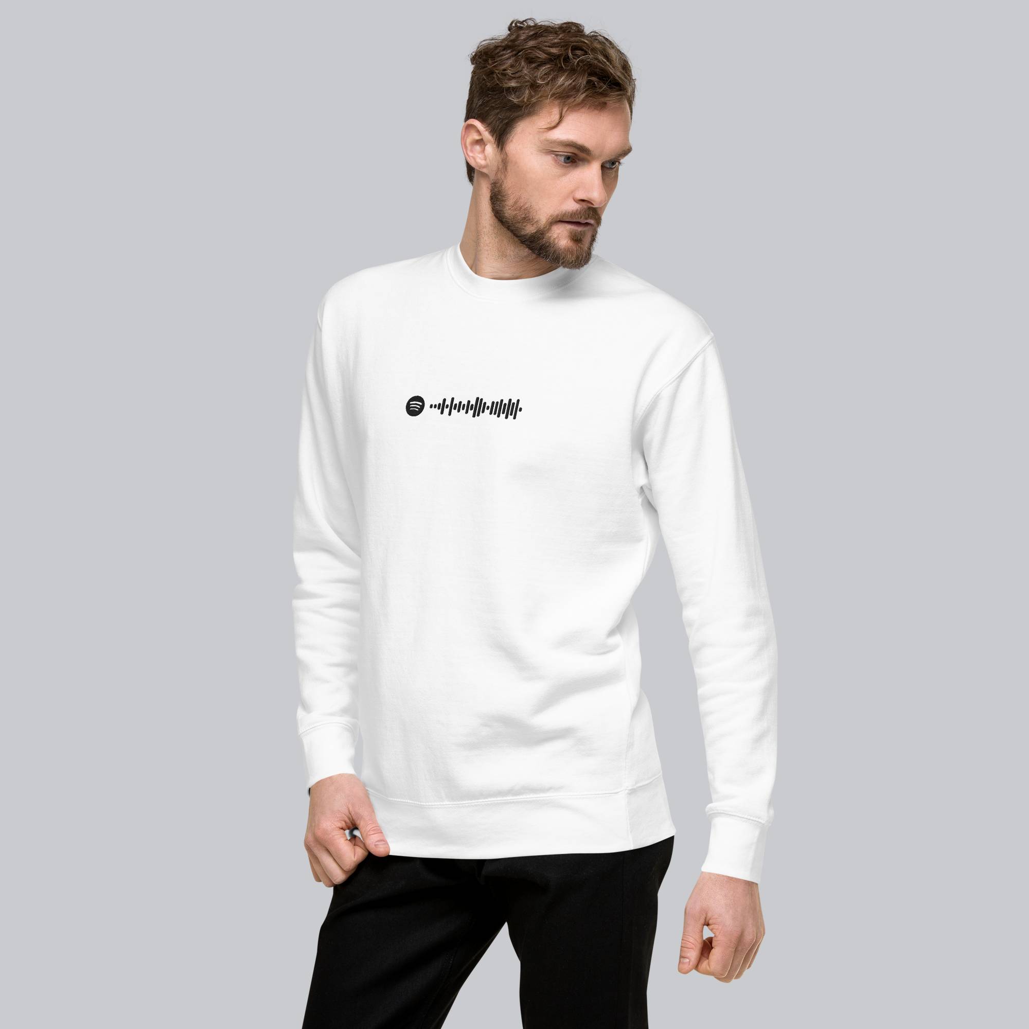 White long-sleeve shirt with custom Music Code