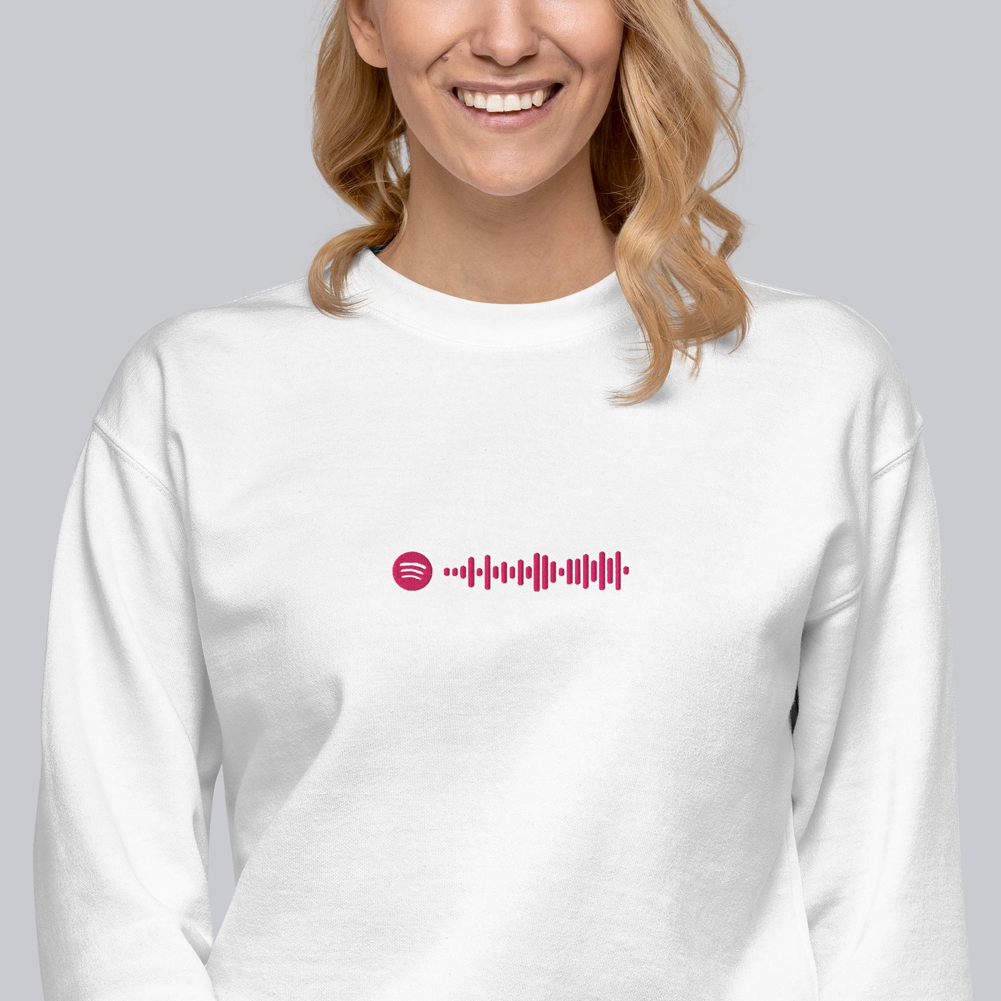 White long-sleeve shirt with custom Music Code