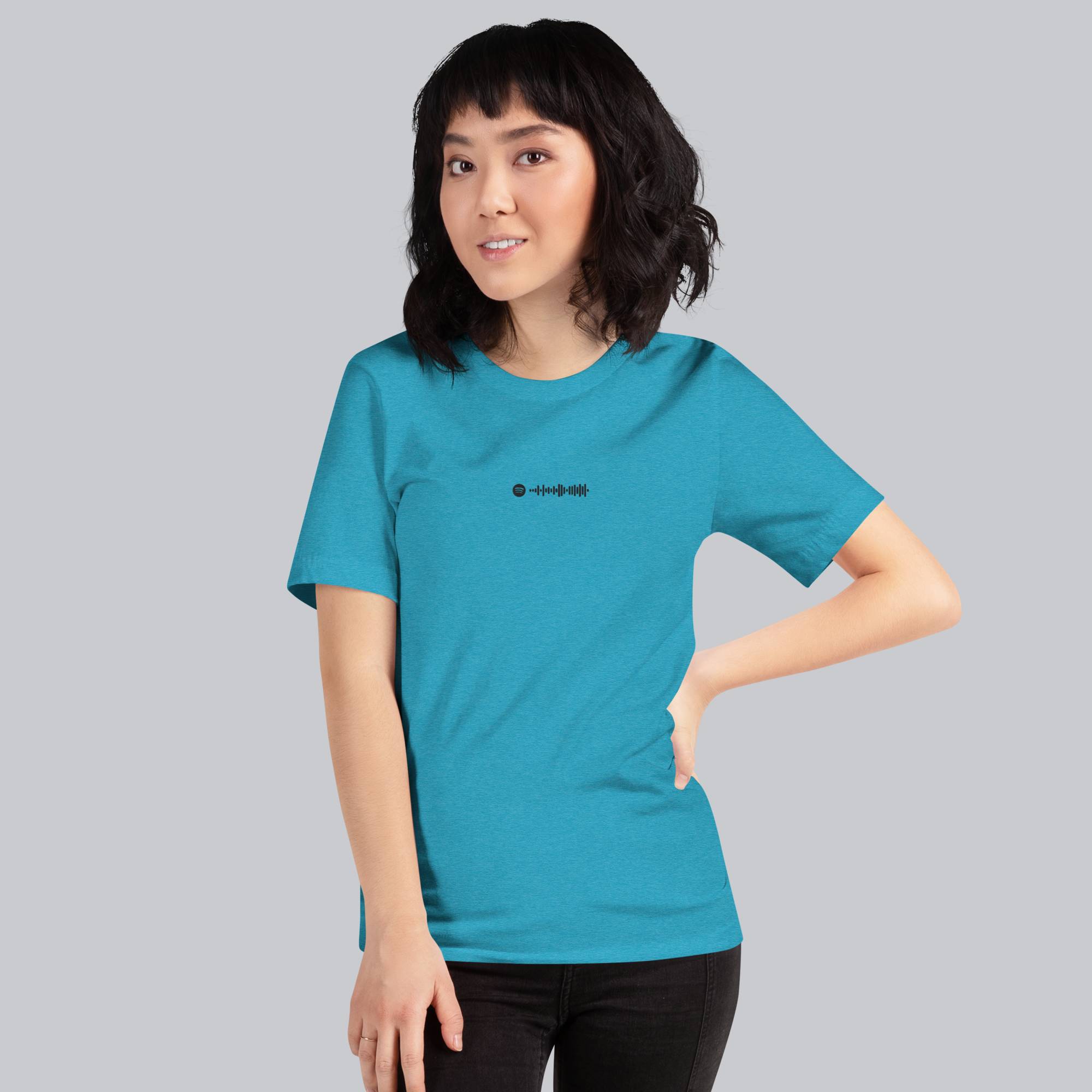 Aqua Tshirt with embroidered custom music code