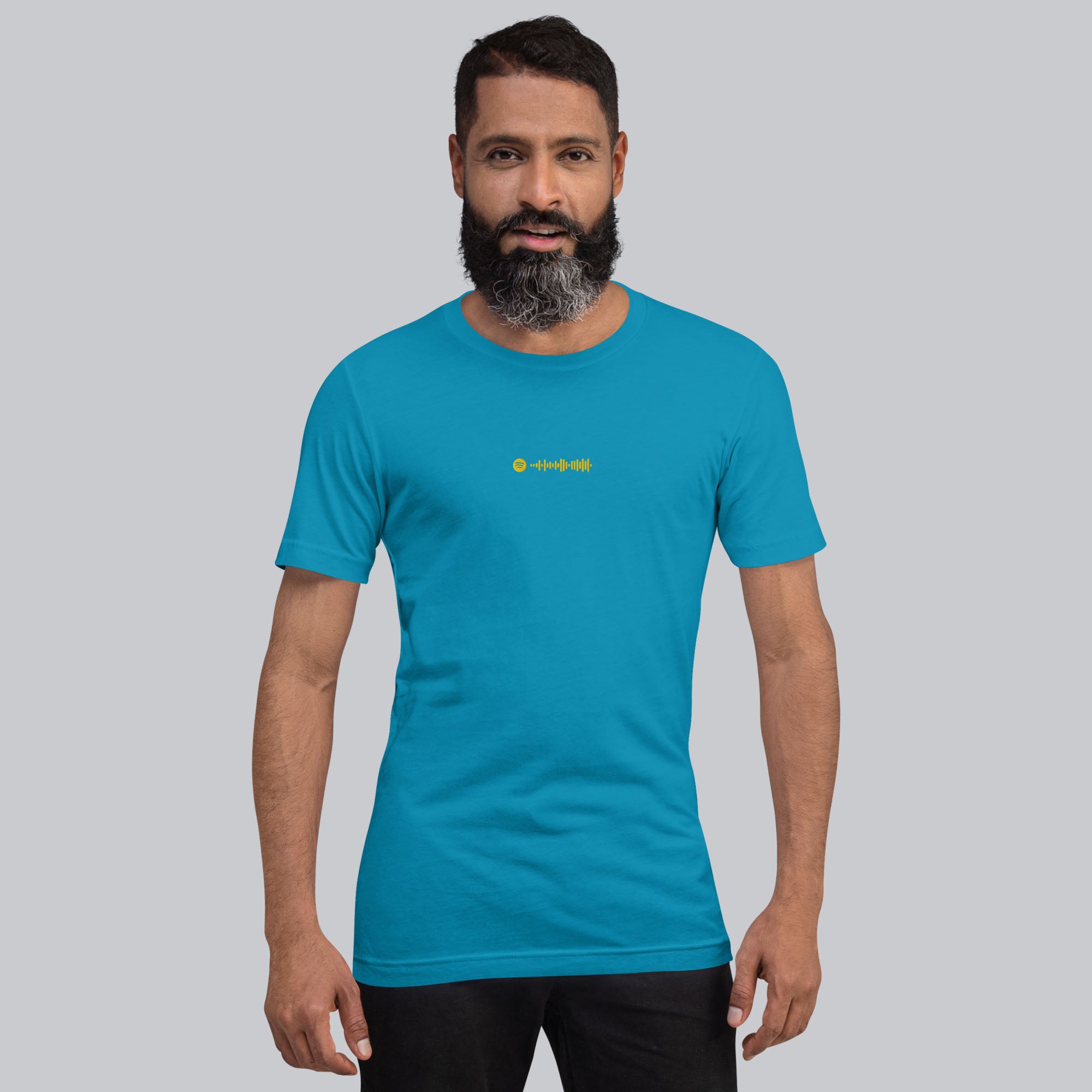 Aqua Tshirt with embroidered custom music code