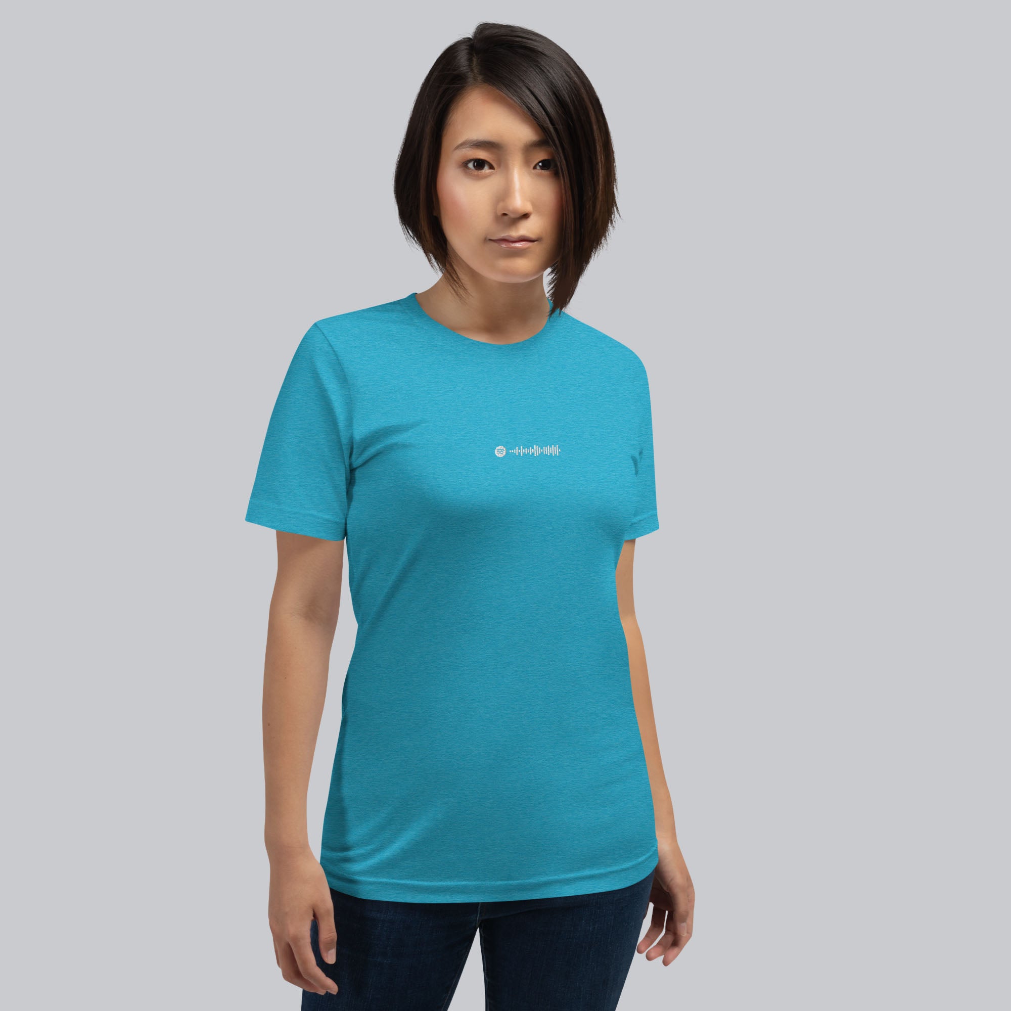 Aqua Tshirt with embroidered custom music code