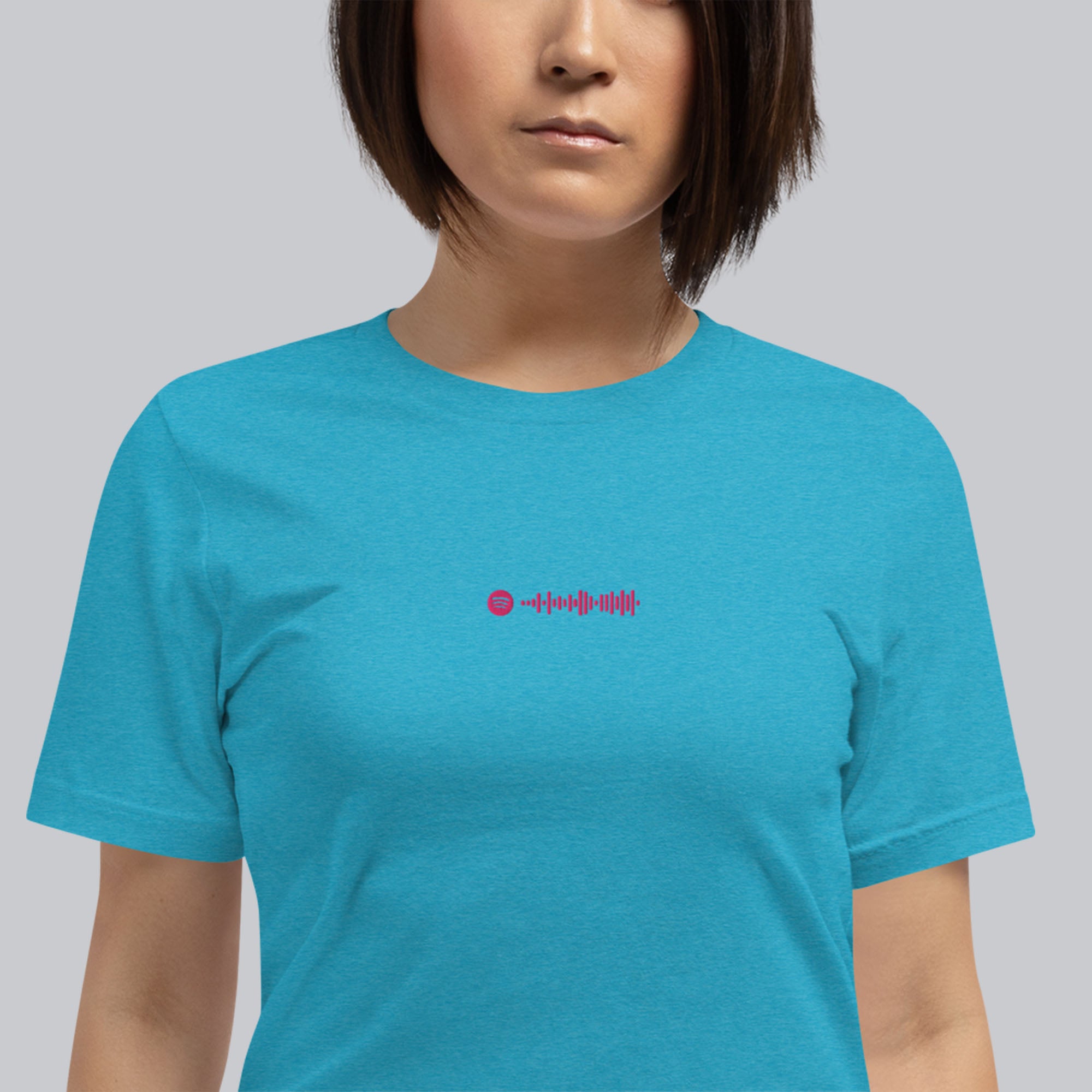 Aqua Tshirt with embroidered custom music code