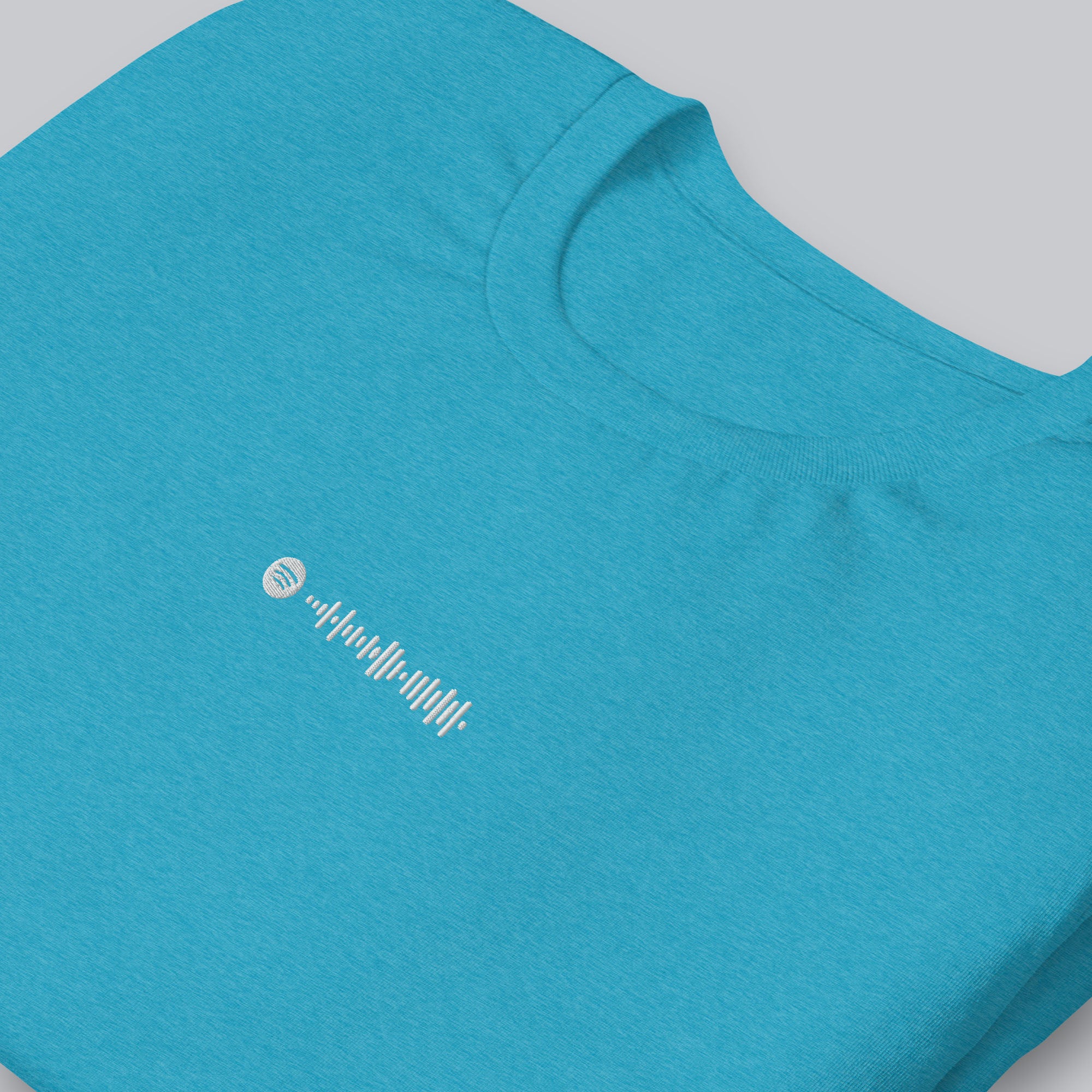 Aqua Tshirt with embroidered custom music code