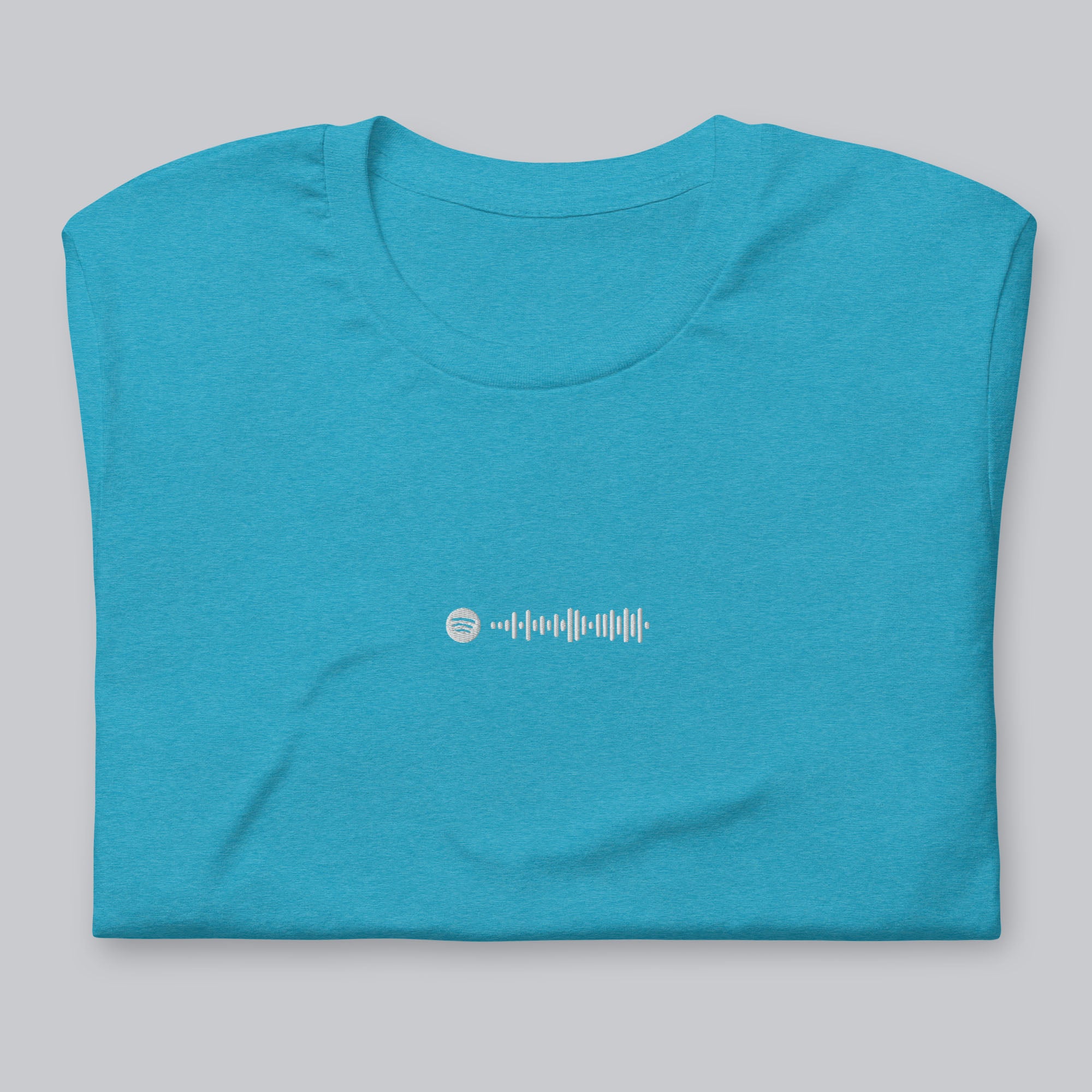 Aqua Tshirt with embroidered custom music code