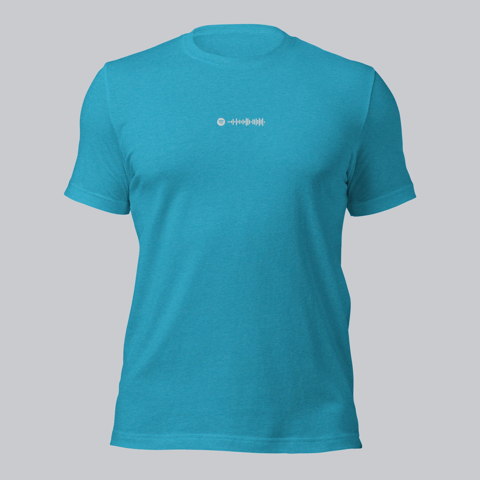 Aqua Tshirt with embroidered custom music code