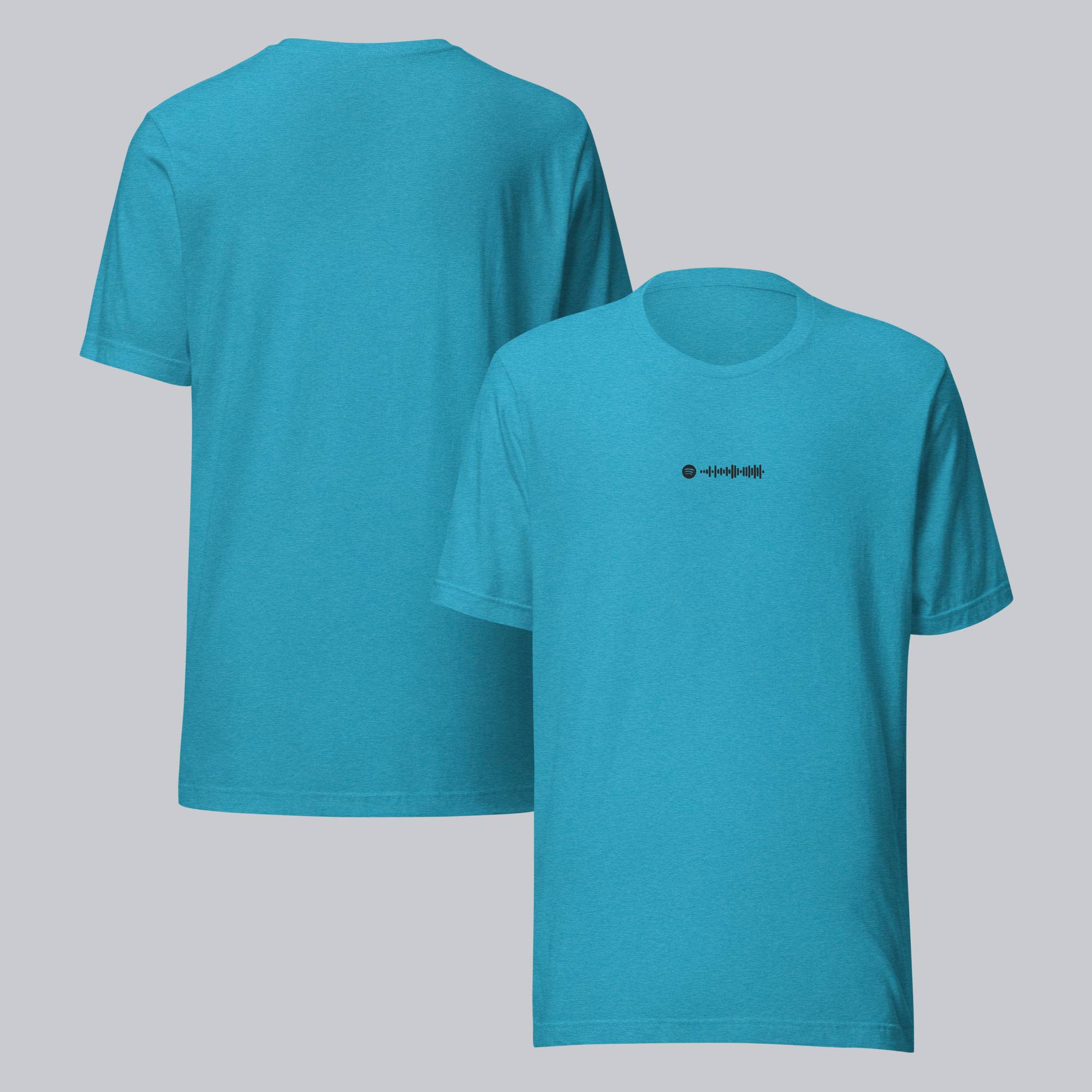Aqua Tshirt with embroidered custom music code