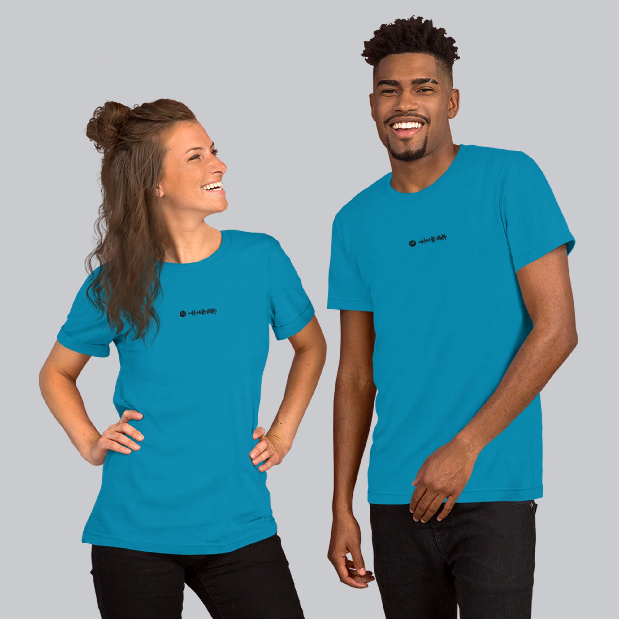 Aqua Tshirt with embroidered custom music code