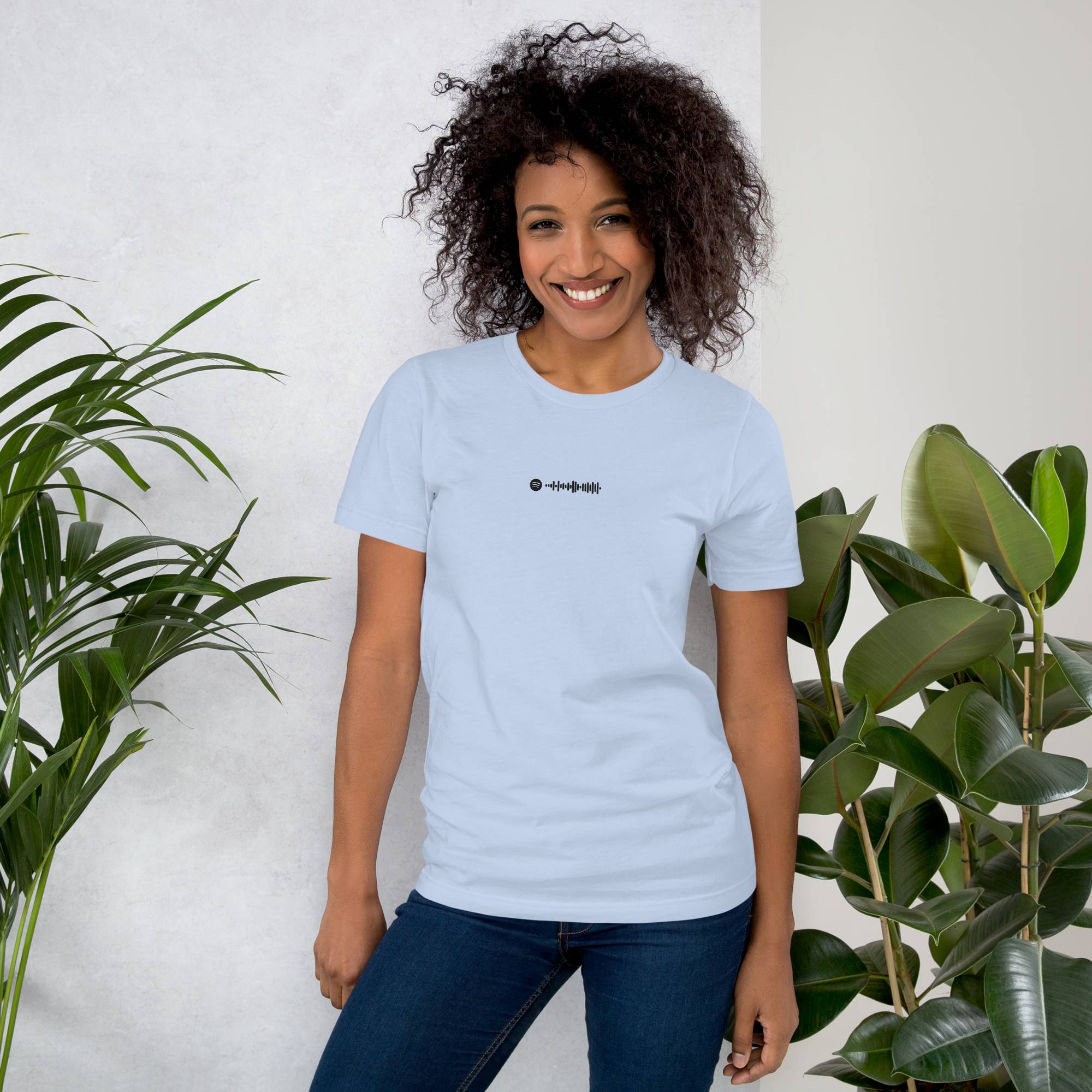 Baby blue unisex tshirt with custom music code