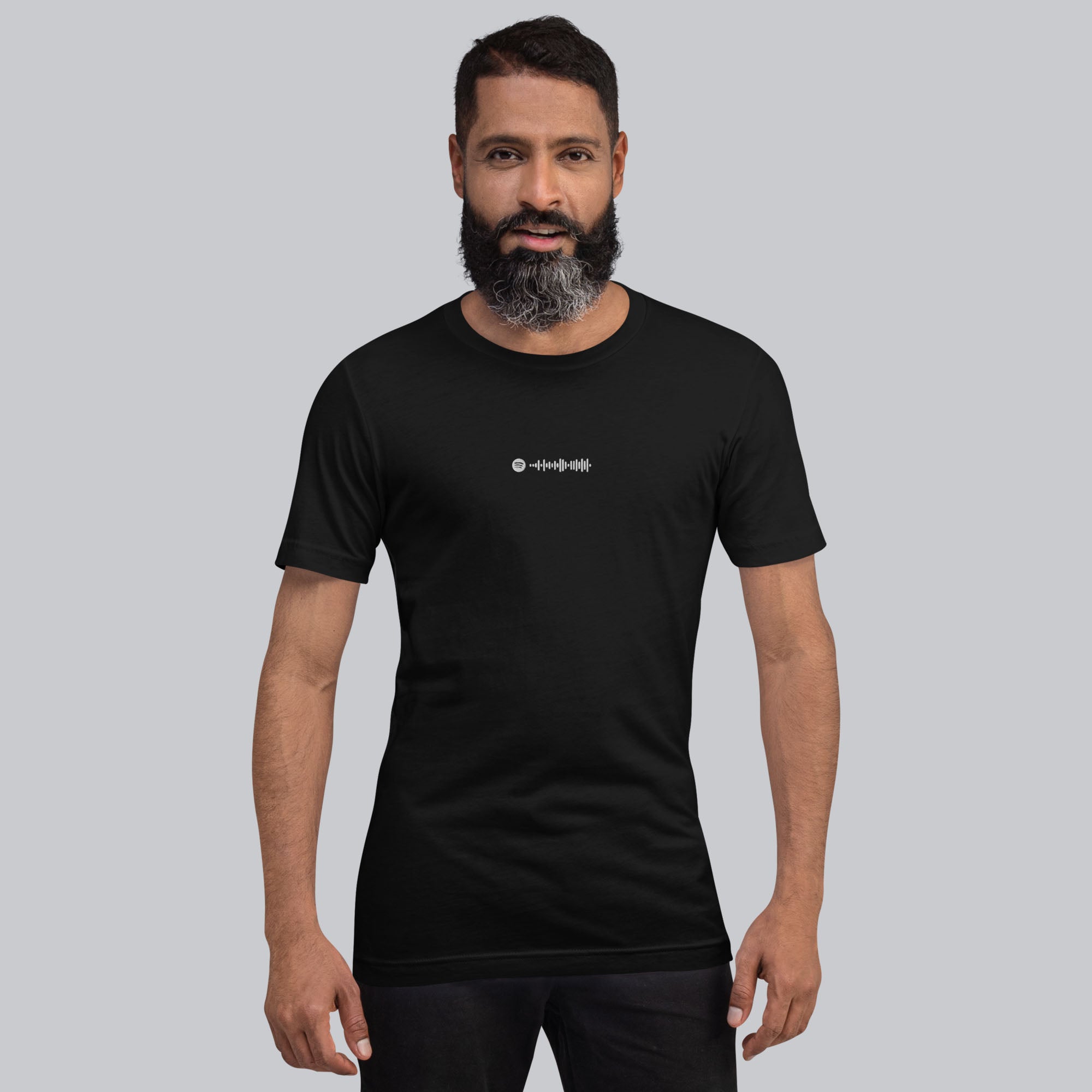 Black unisex tshirt with custom music code