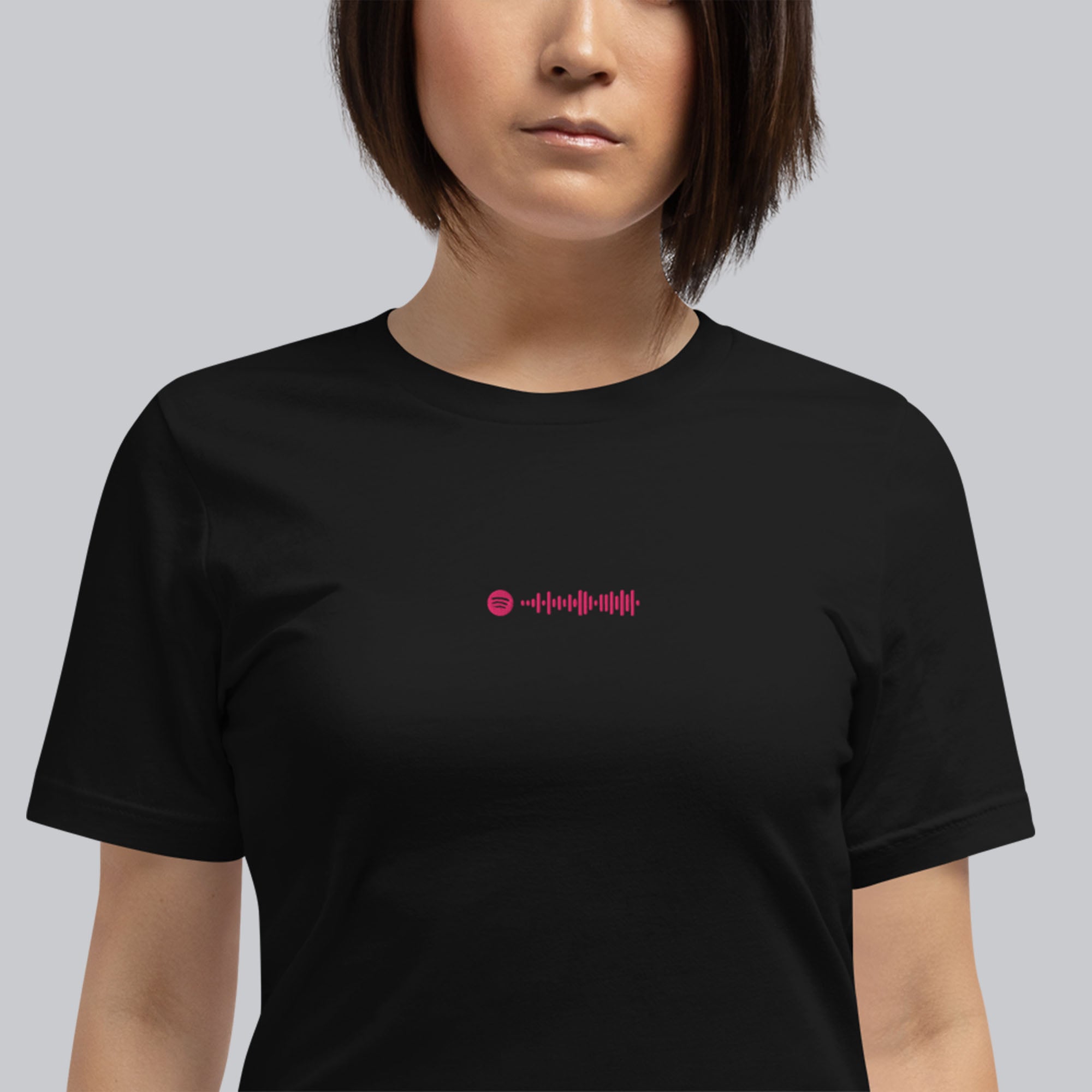 Black unisex tshirt with custom music code