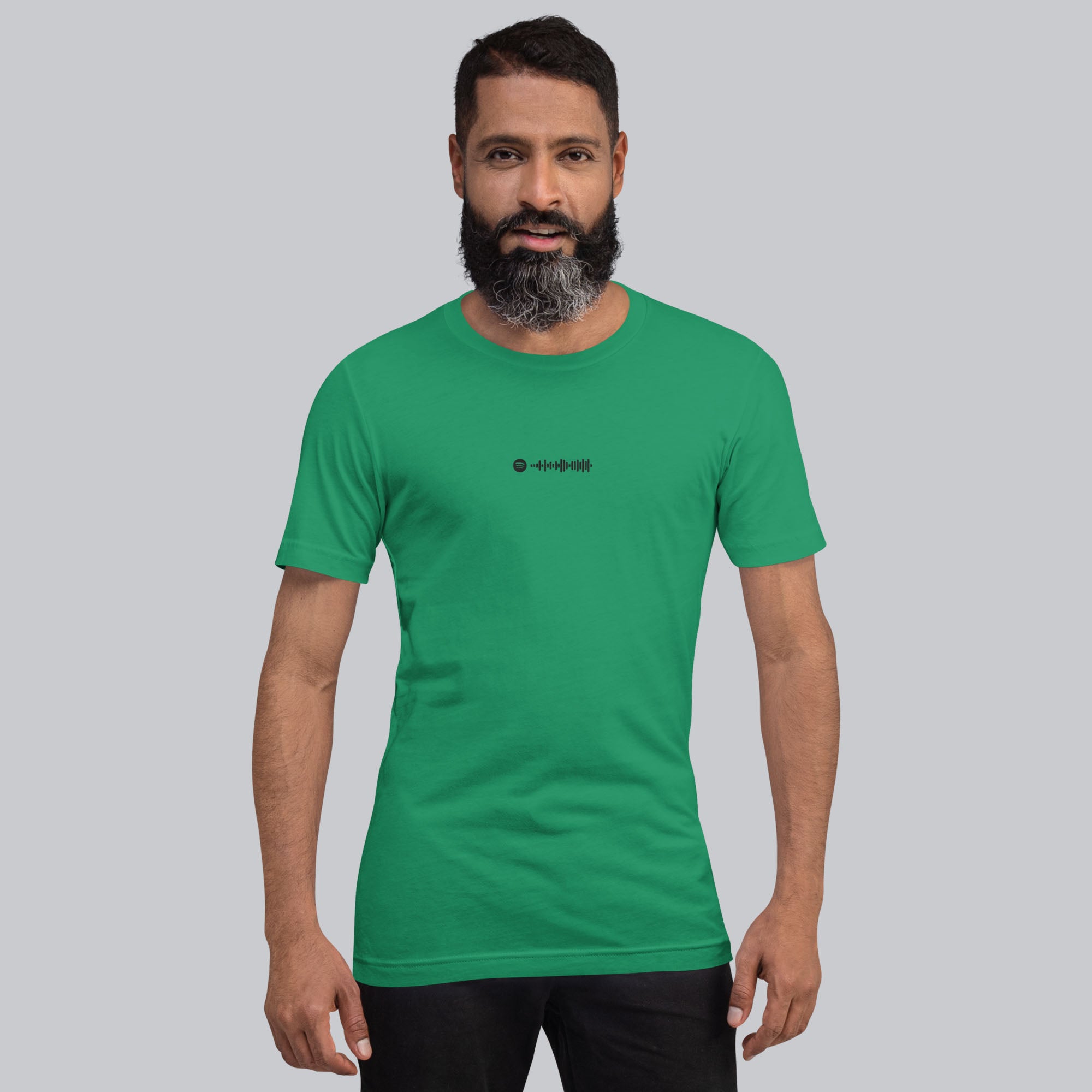 Green Tshirt with embroidered custom music code#color_green