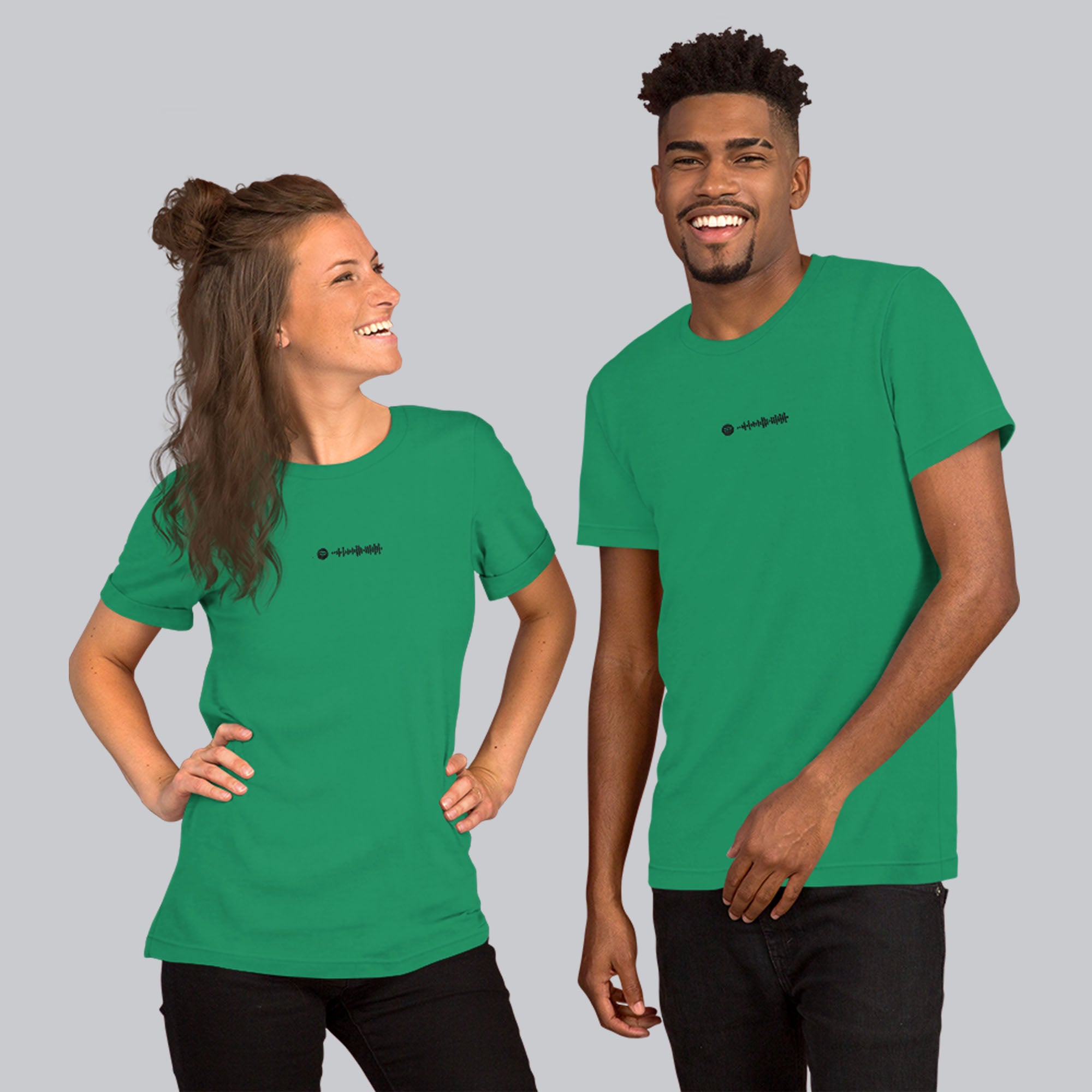 Green Tshirt with embroidered custom music code
