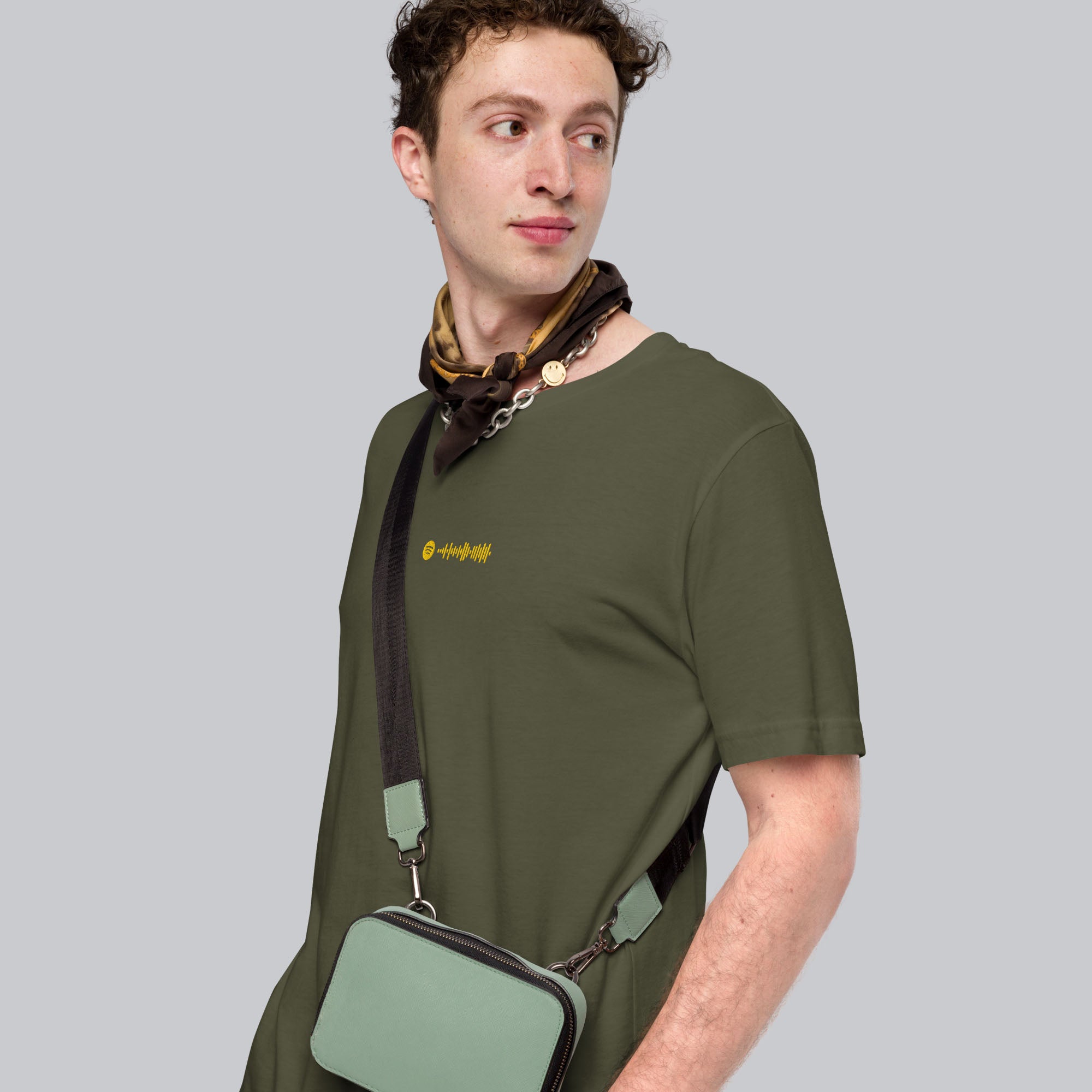 Military green unisex tshirt with custom music code