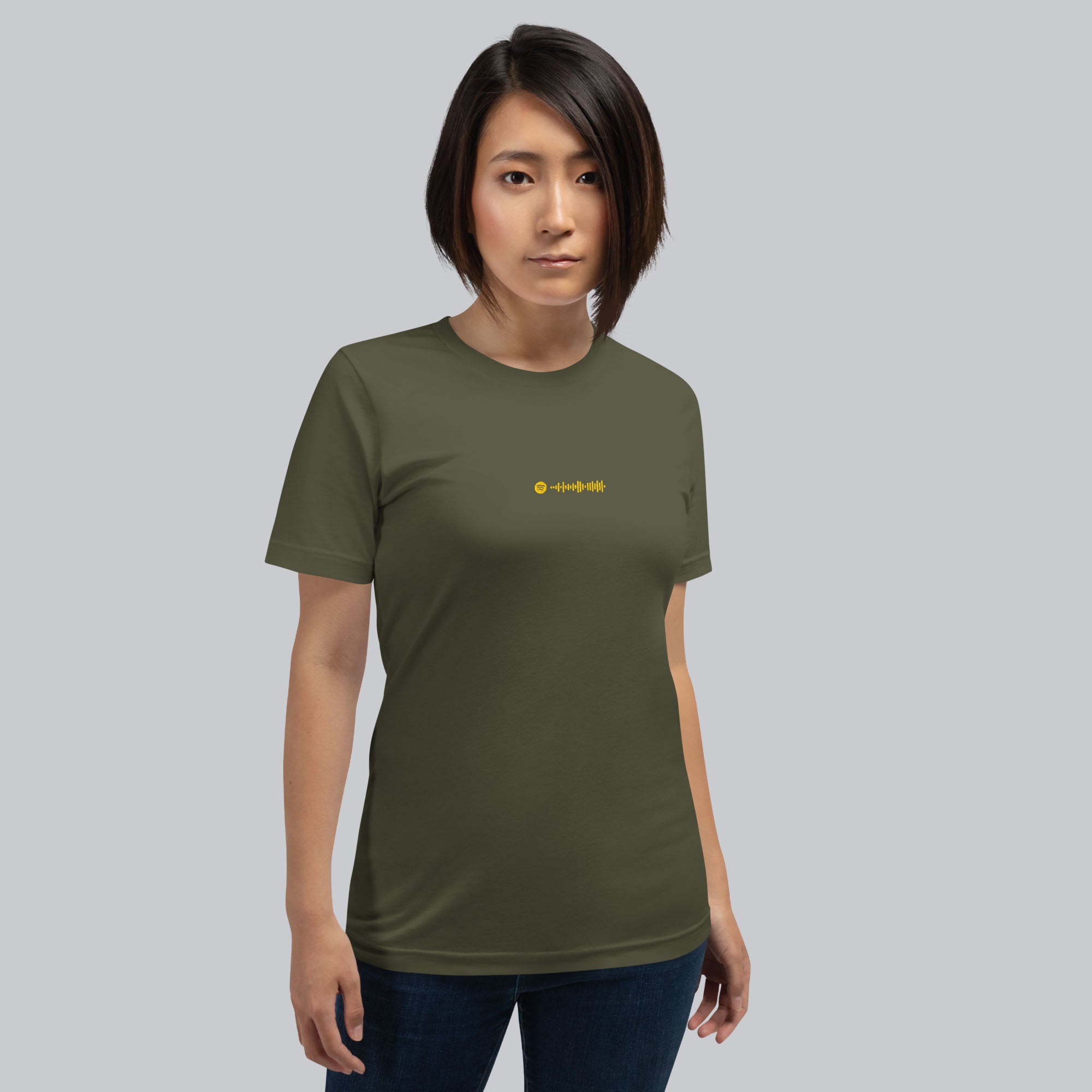 Military green unisex tshirt with custom music code
