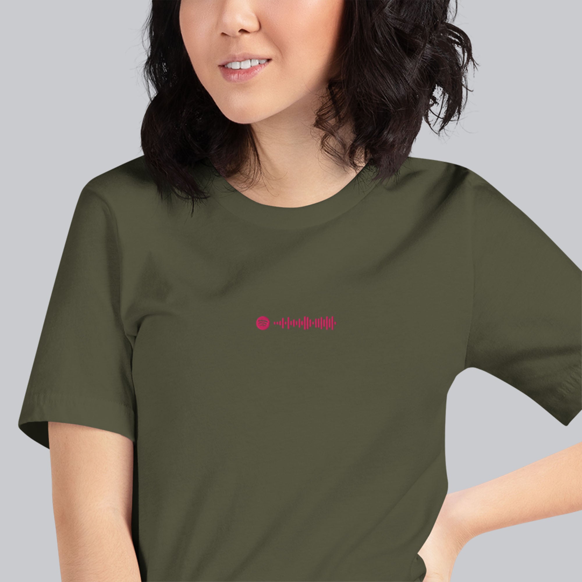 Military green unisex tshirt with custom music code