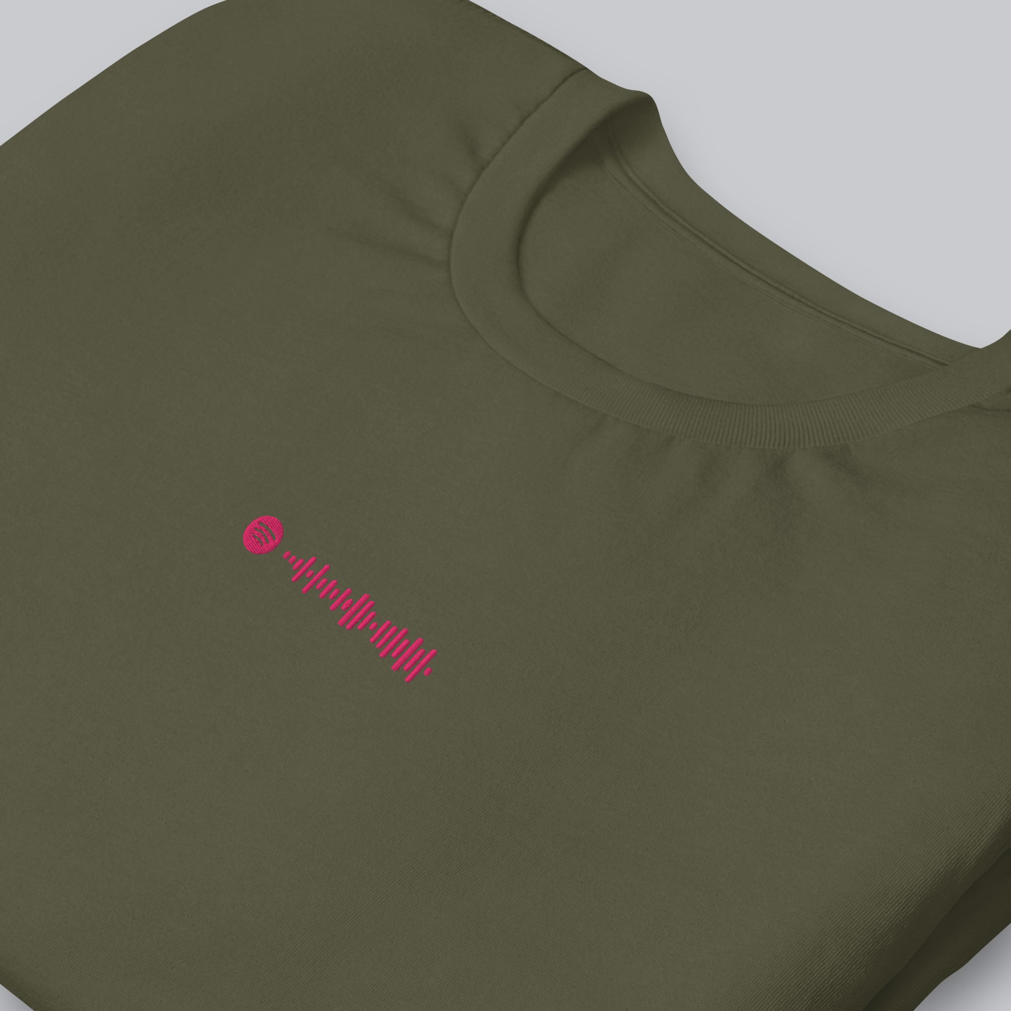 Military green unisex tshirt with custom music code