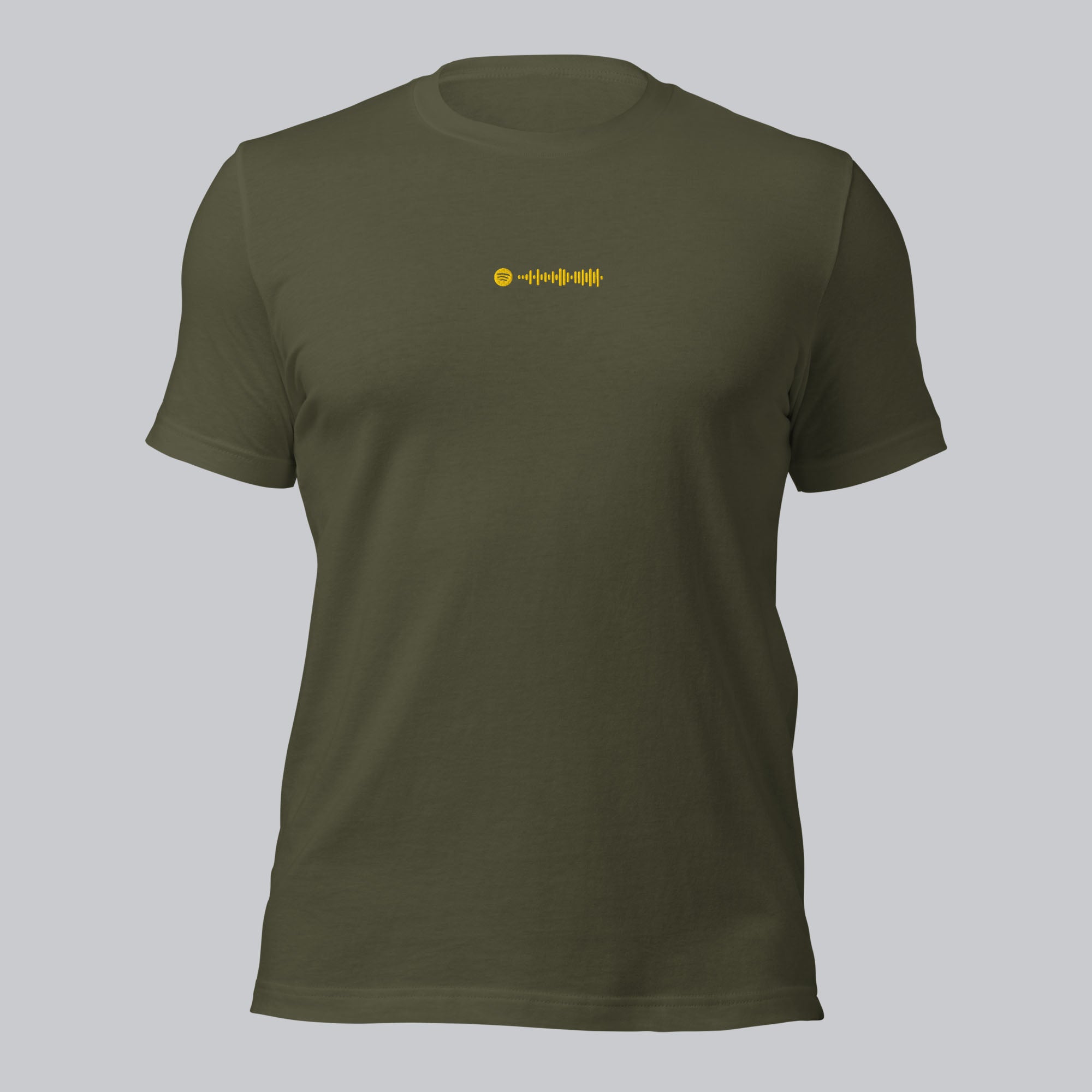 Military green unisex tshirt with custom music code