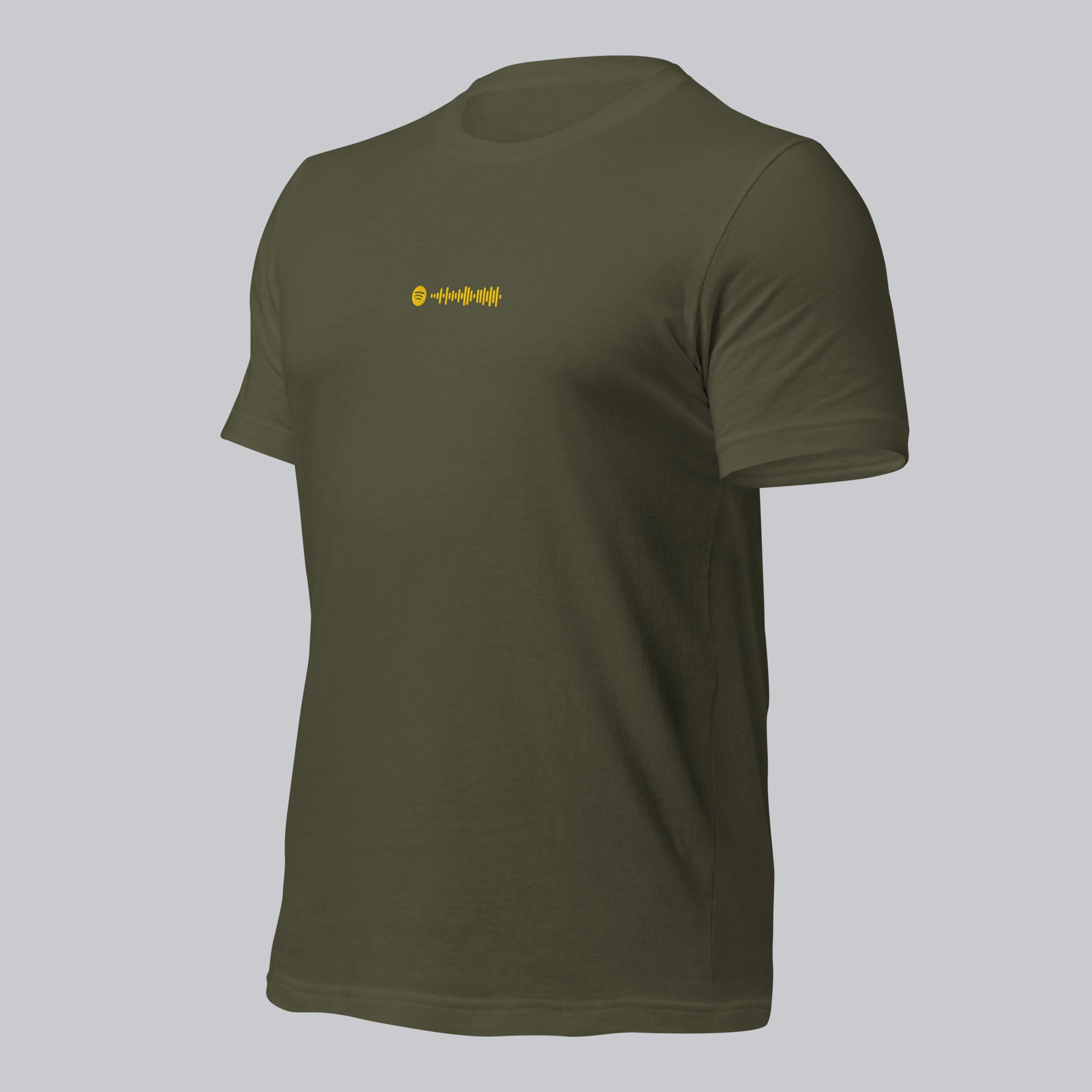Military green unisex tshirt with custom music code