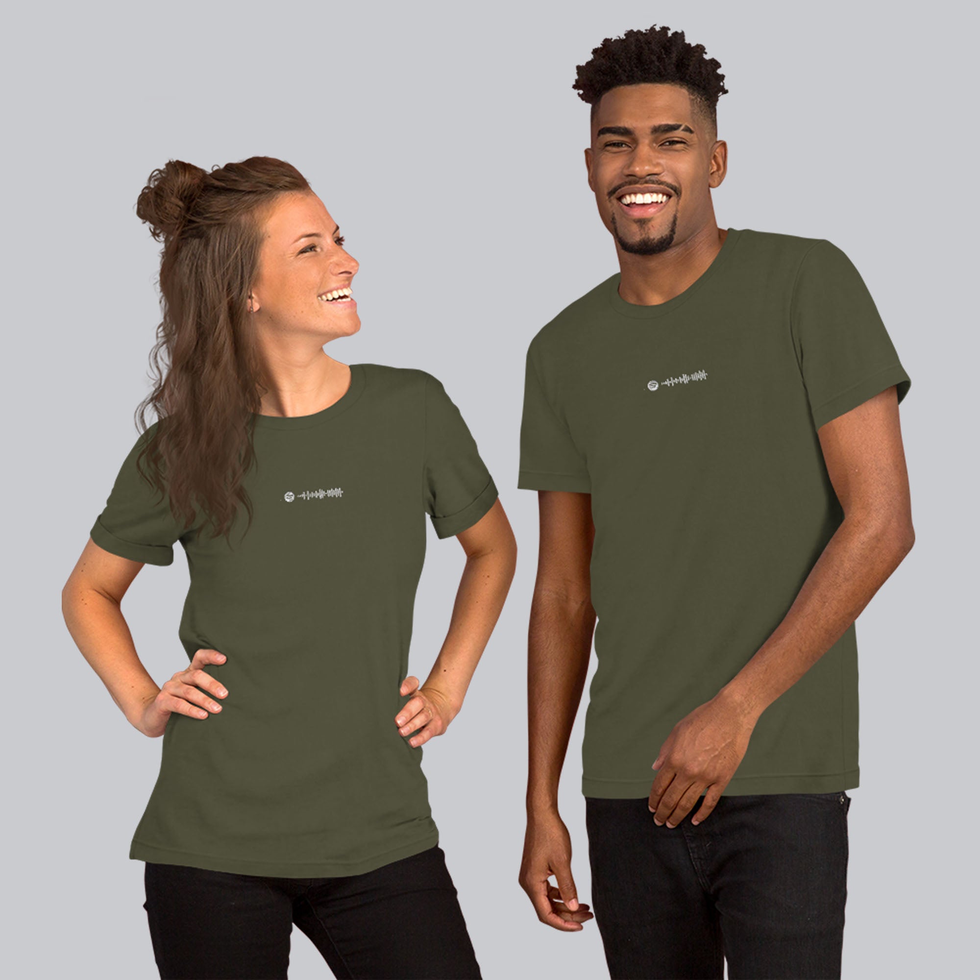 Military green unisex tshirt with custom music code