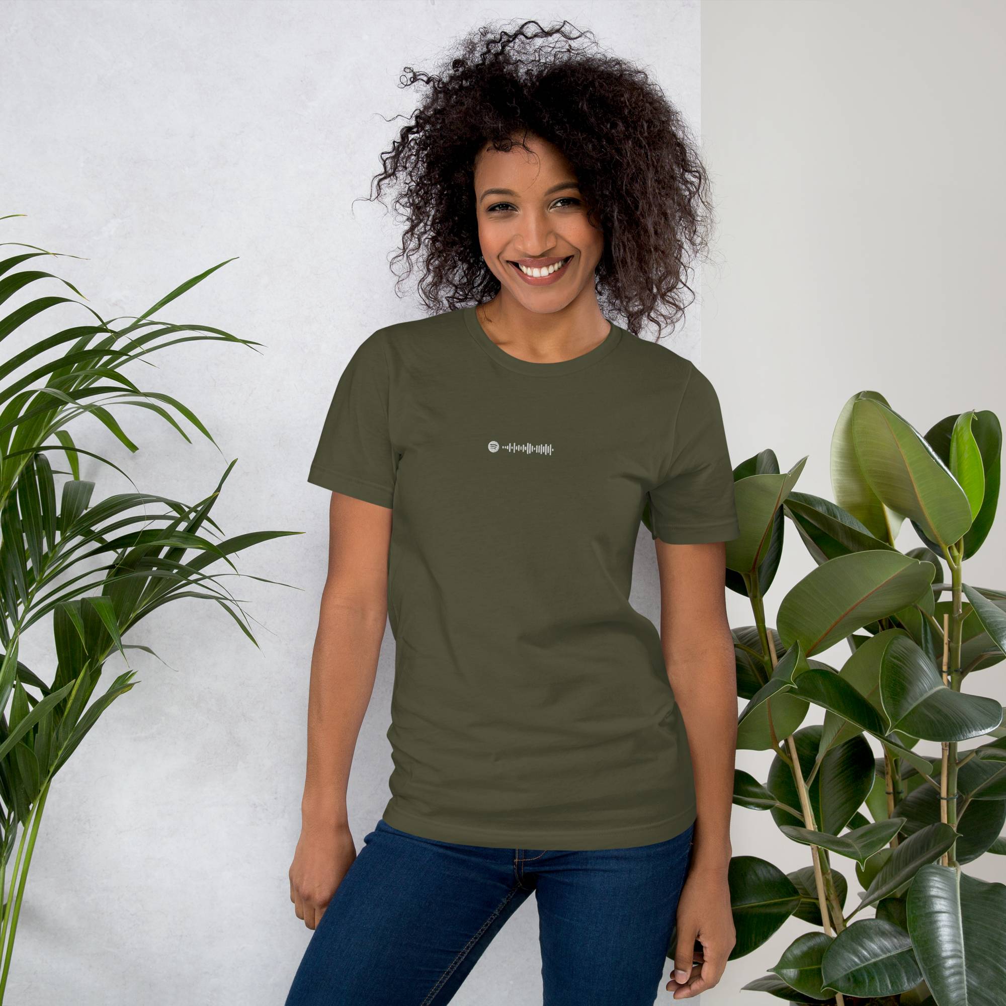 Military green unisex tshirt with custom music code