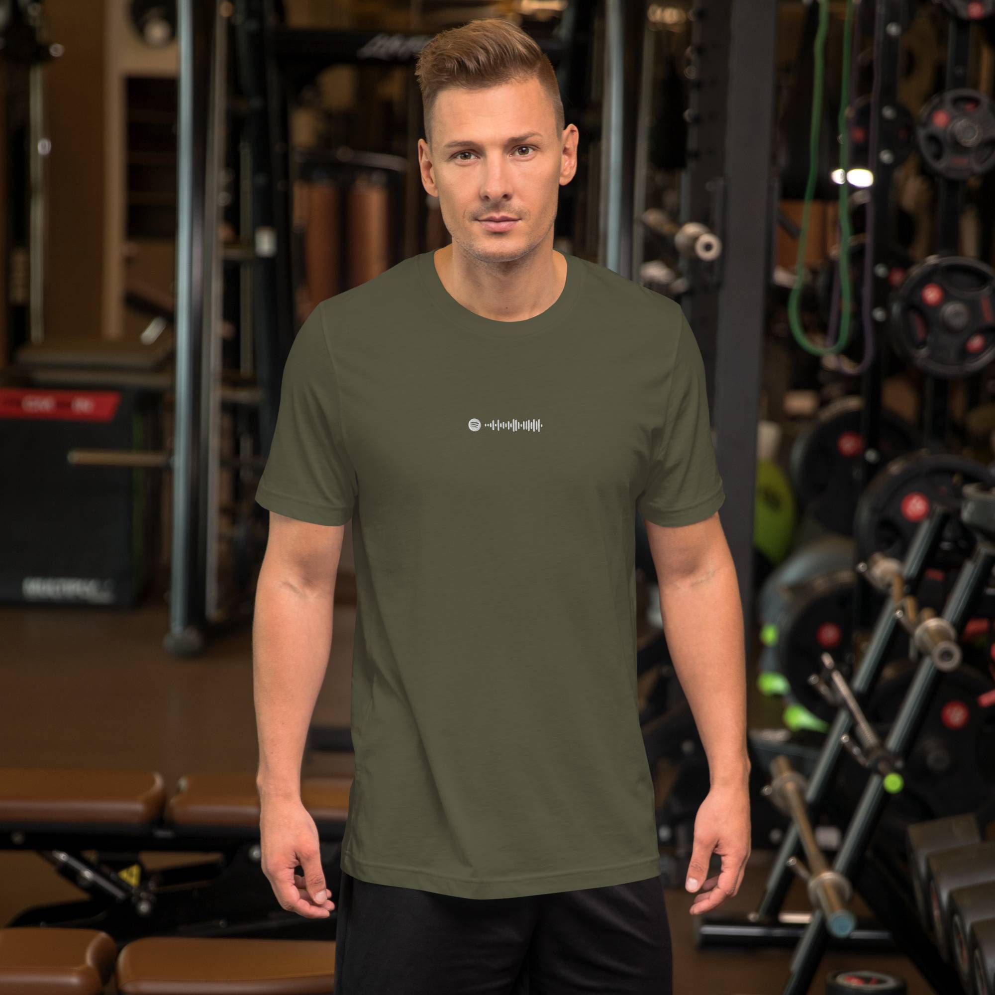 Military green unisex tshirt with custom music code
