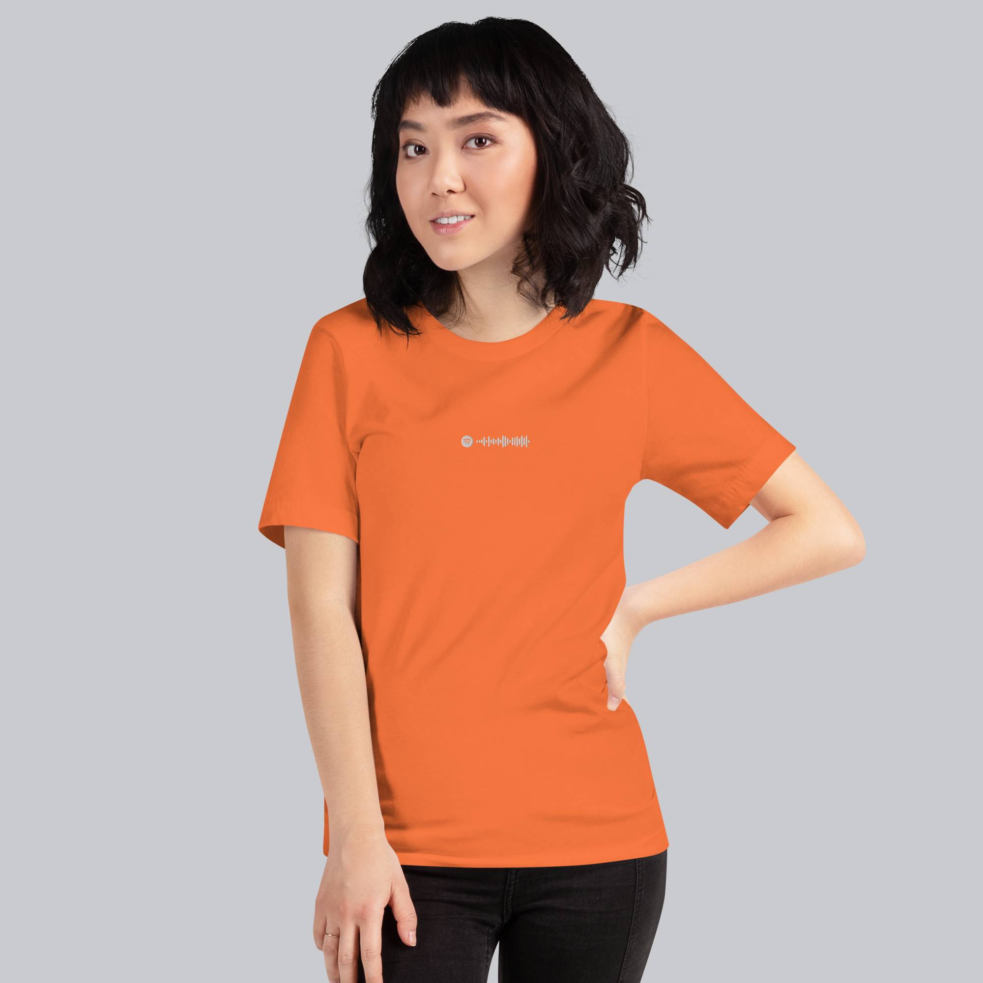 Orange Tshirt with embroidered custom music code
