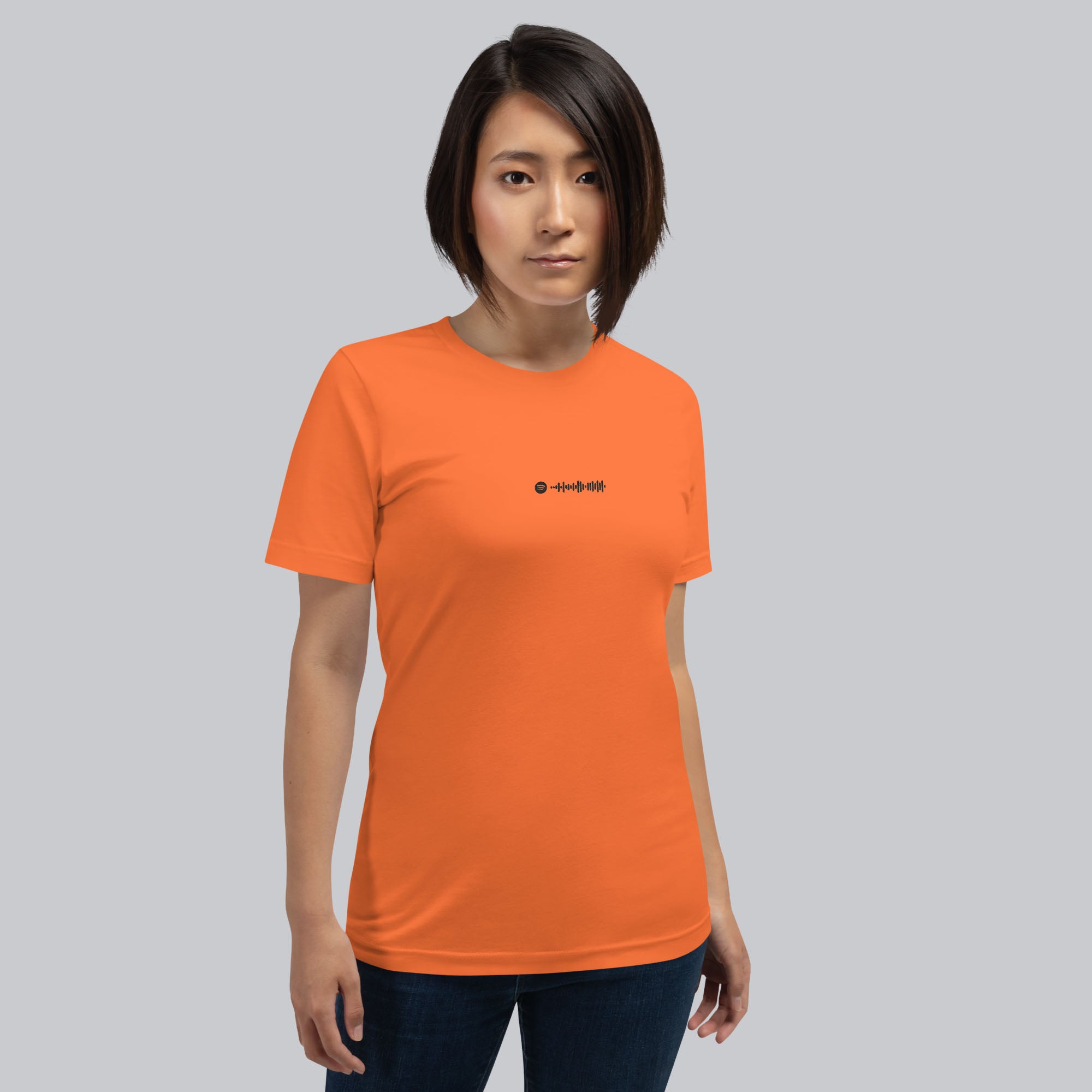 Orange Tshirt with embroidered custom music code