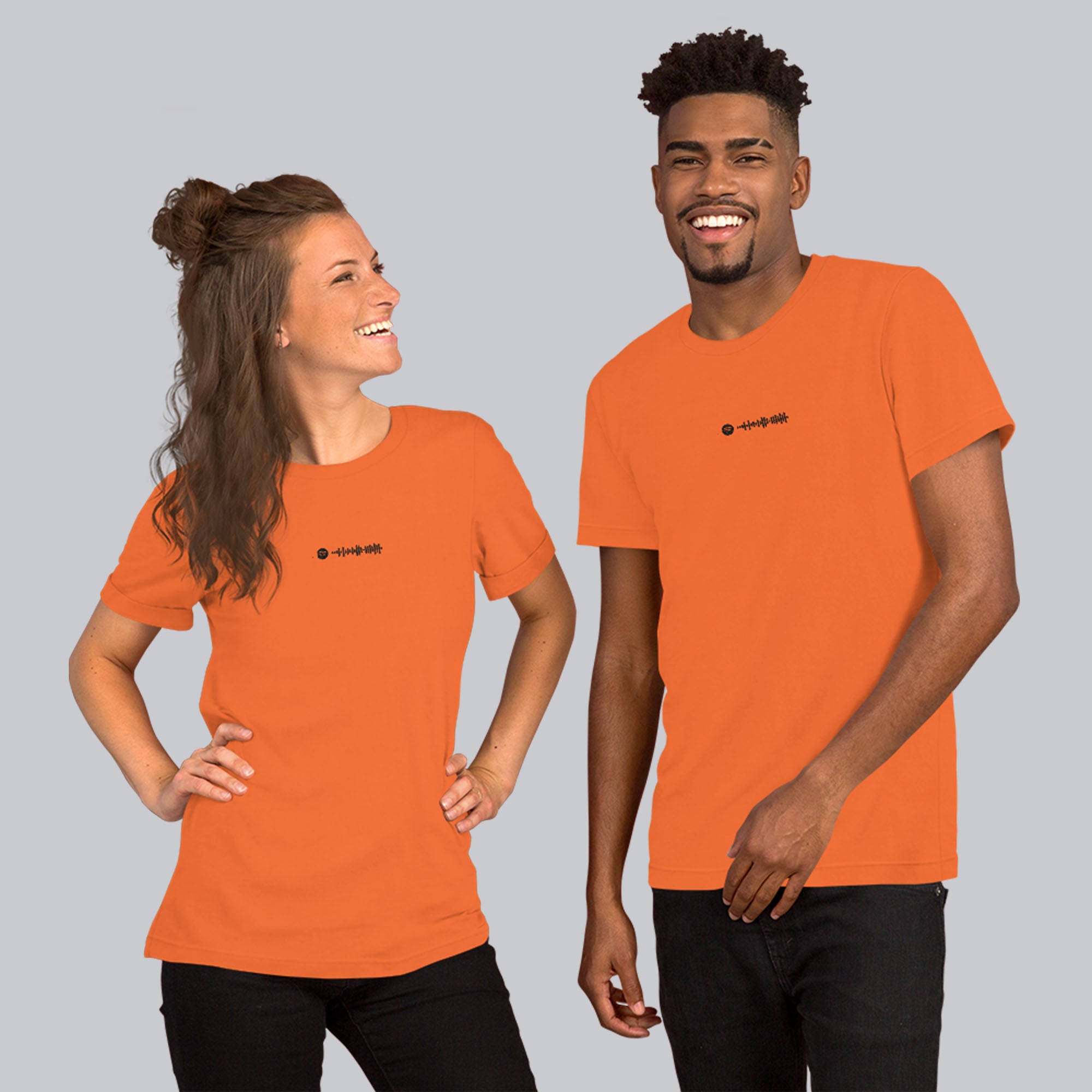 Orange Tshirt with embroidered custom music code