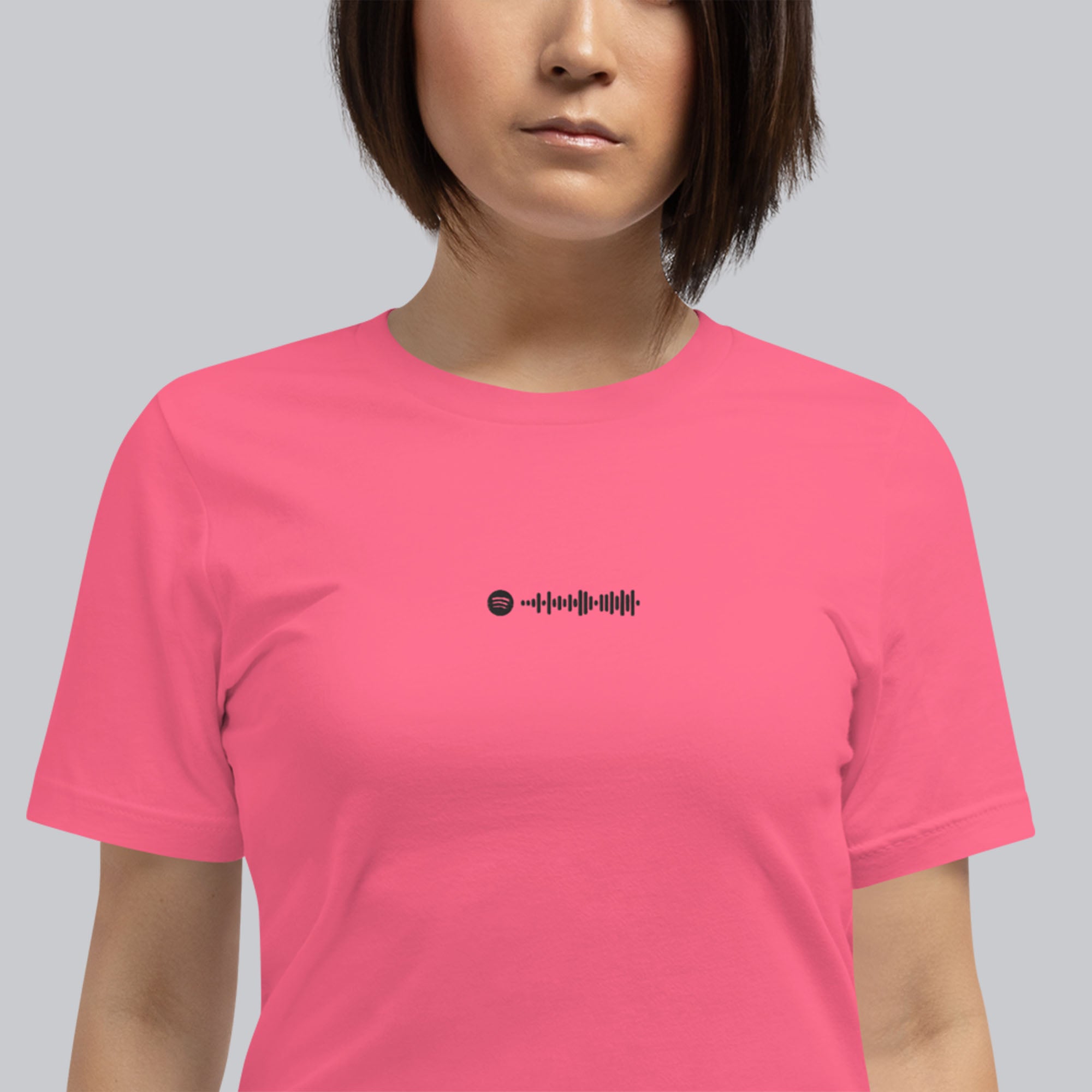 Pink Tshirt with embroidered custom music code