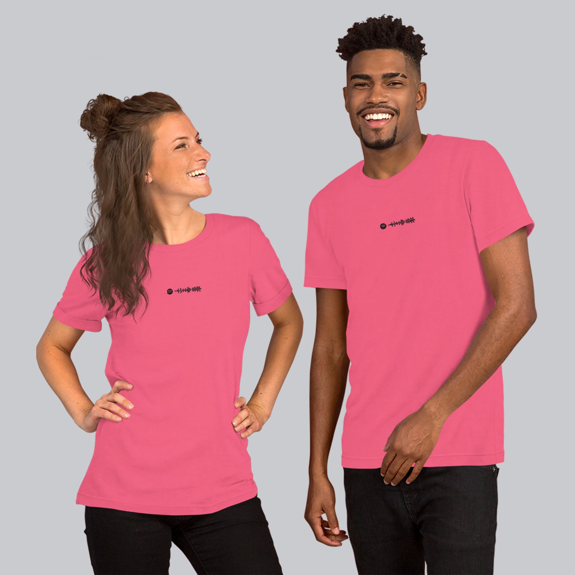 Pink Tshirt with embroidered custom music code