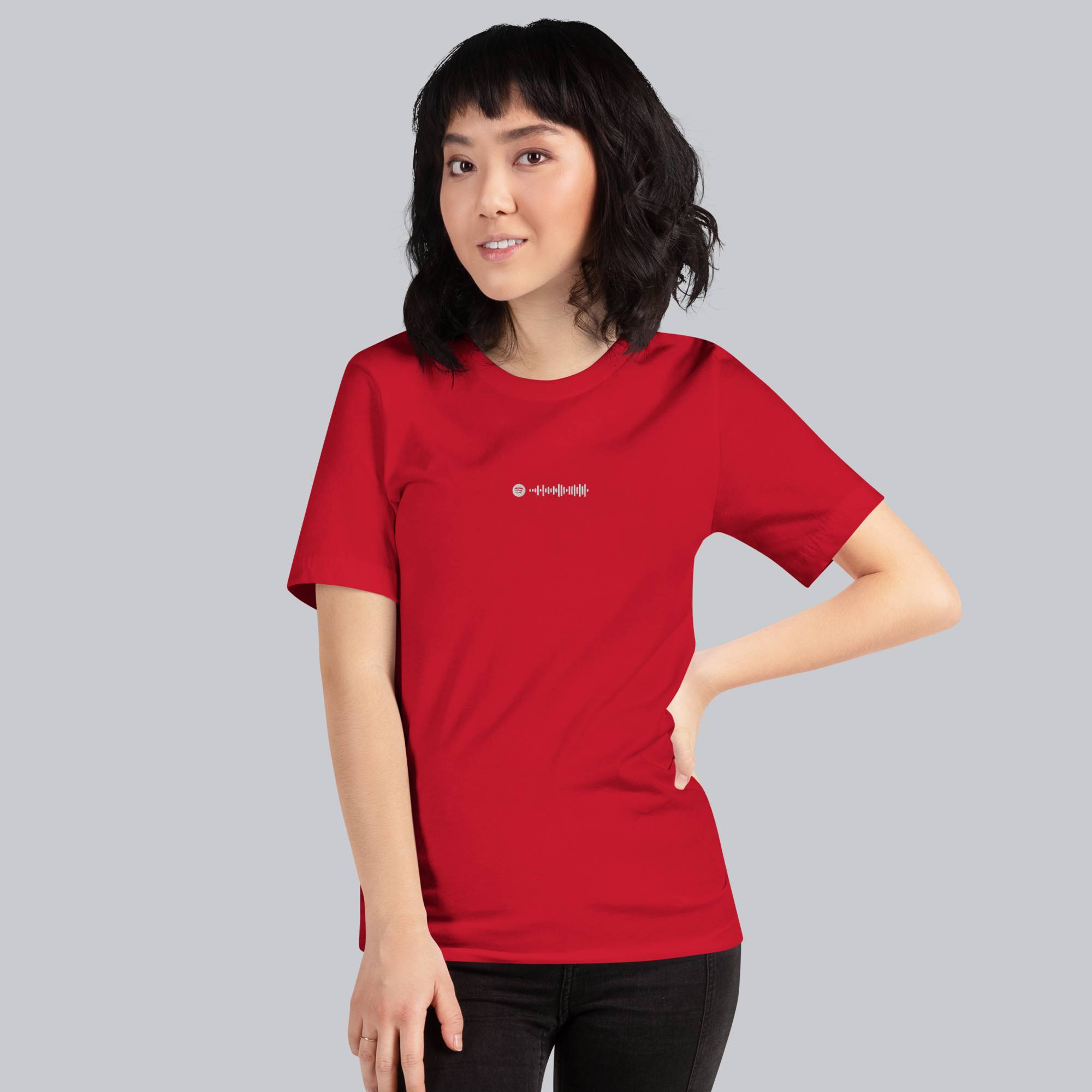 Red Tshirt with embroidered custom music code