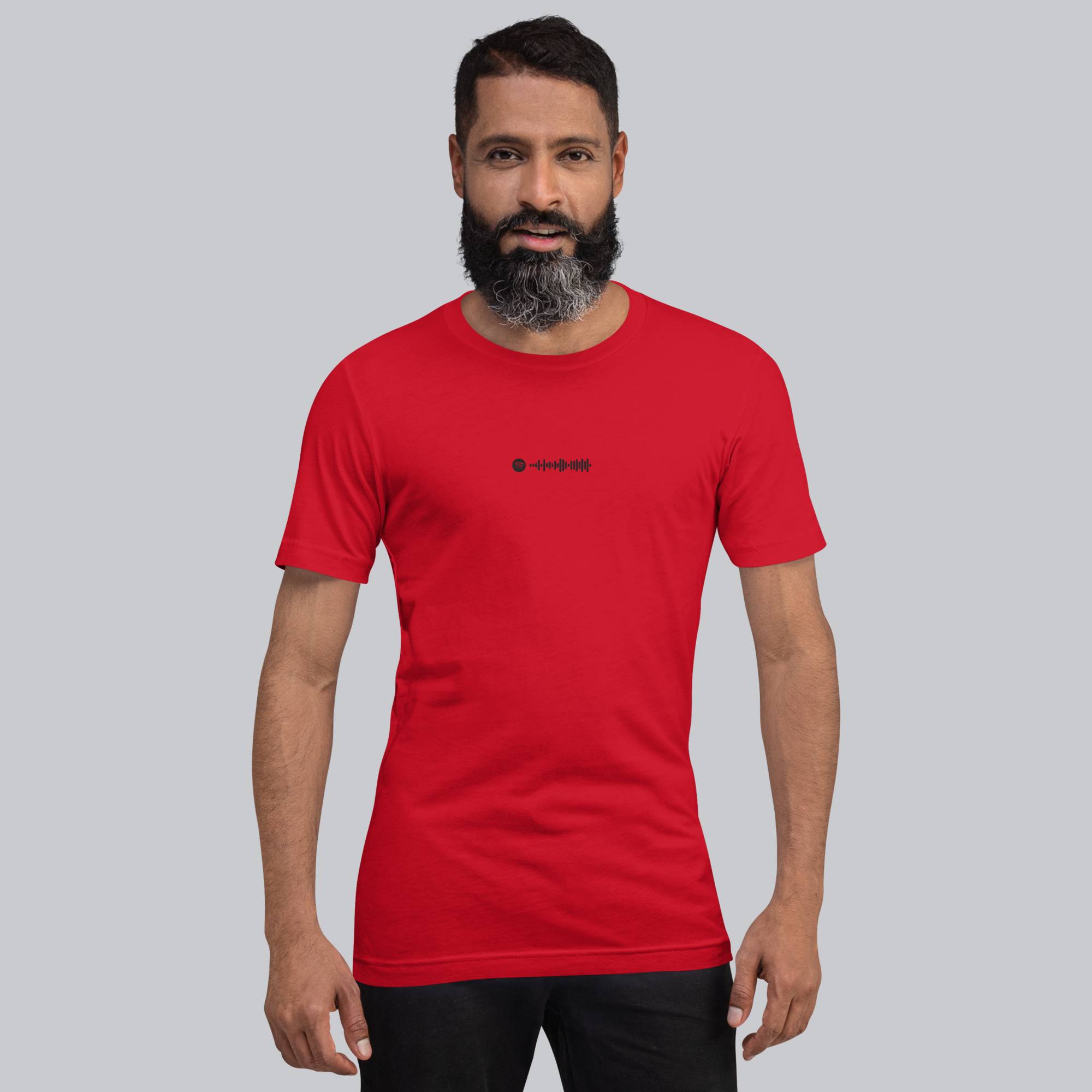 Red Tshirt with embroidered custom music code