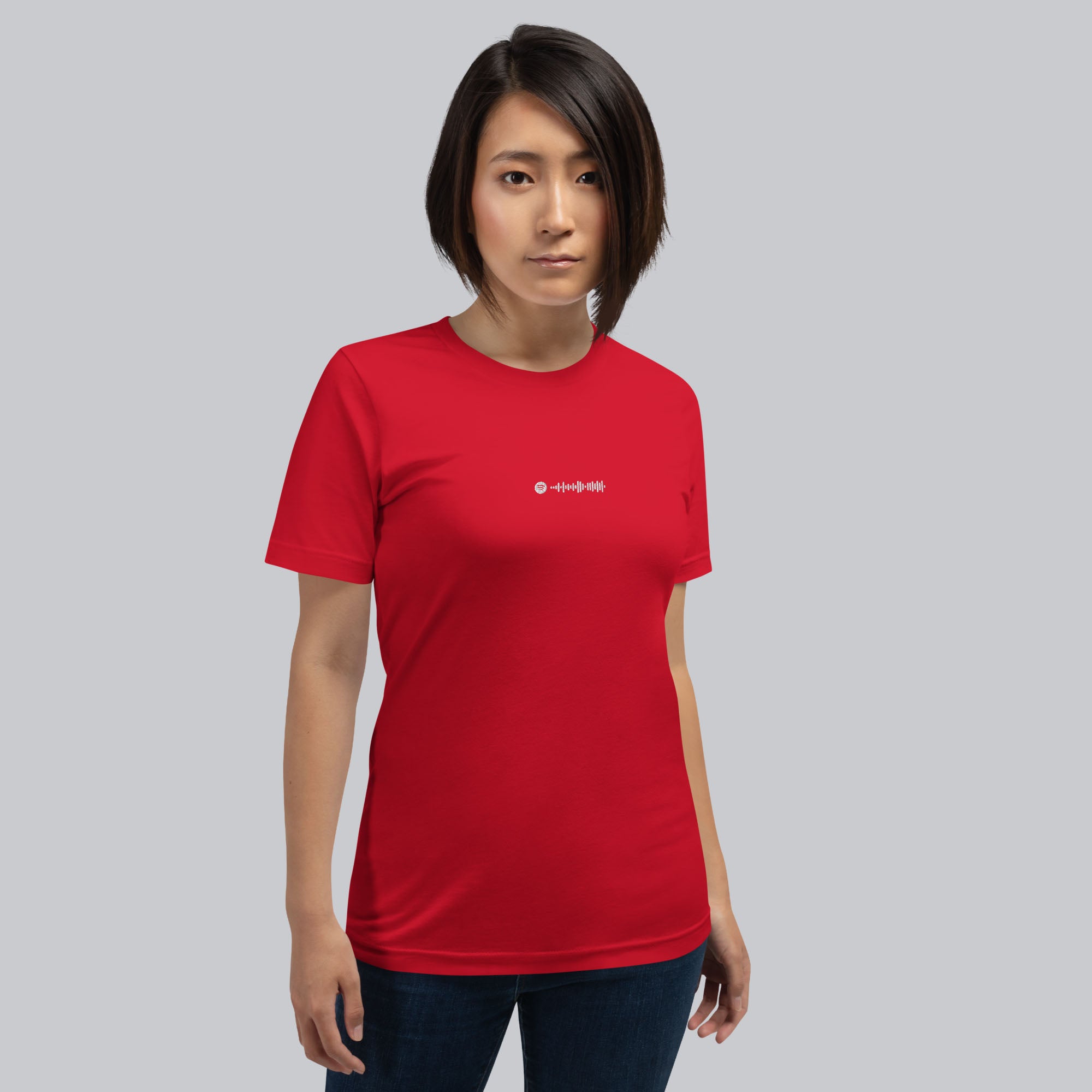 Red Tshirt with embroidered custom music code