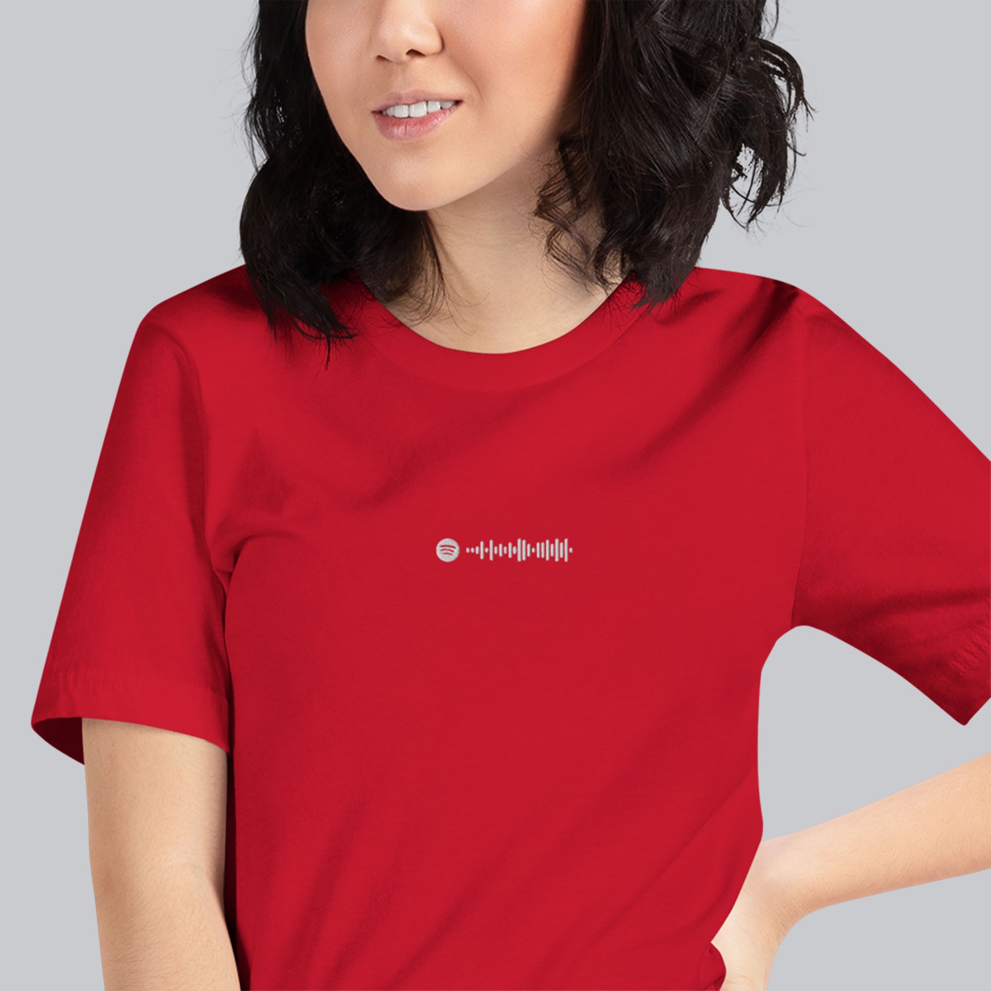 Red Tshirt with embroidered custom music code