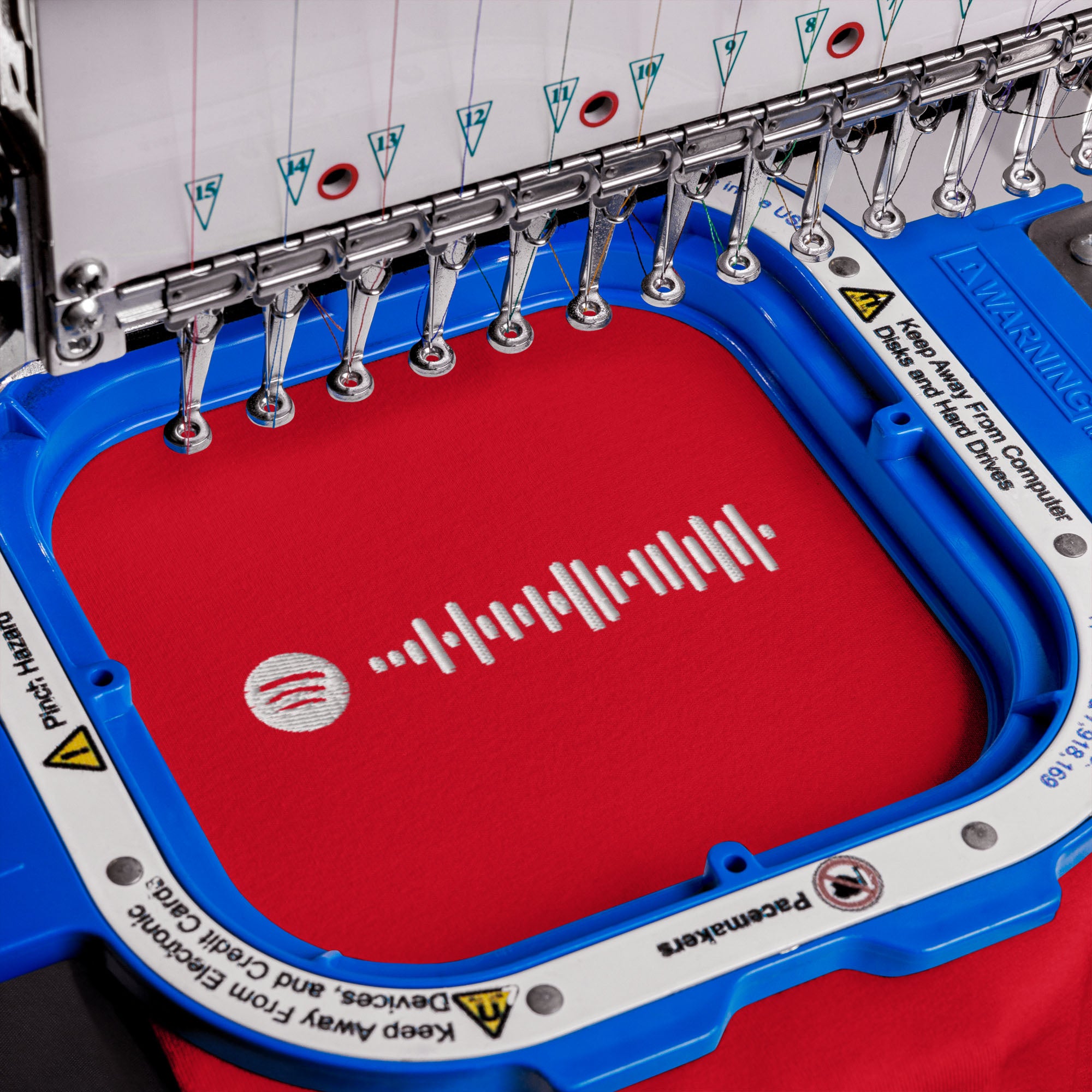 Red Tshirt with embroidered custom music code
