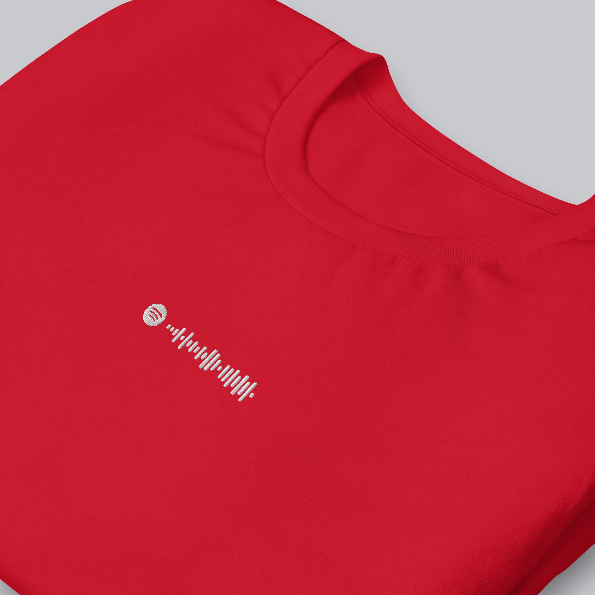 Red Tshirt with embroidered custom music code