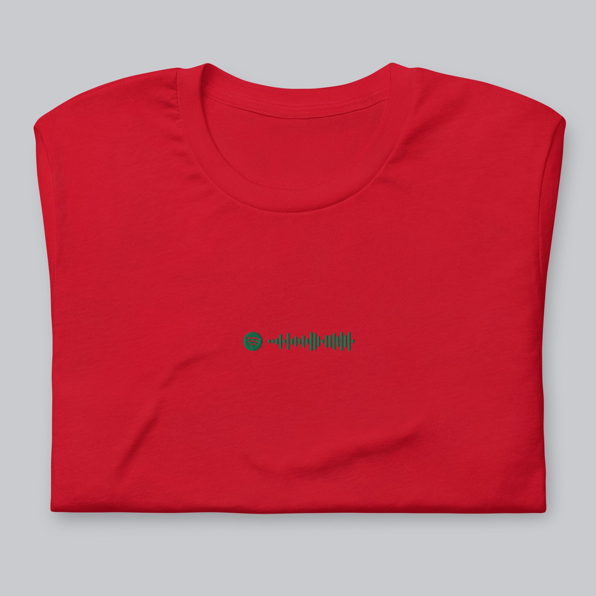 Red Tshirt with embroidered custom music code