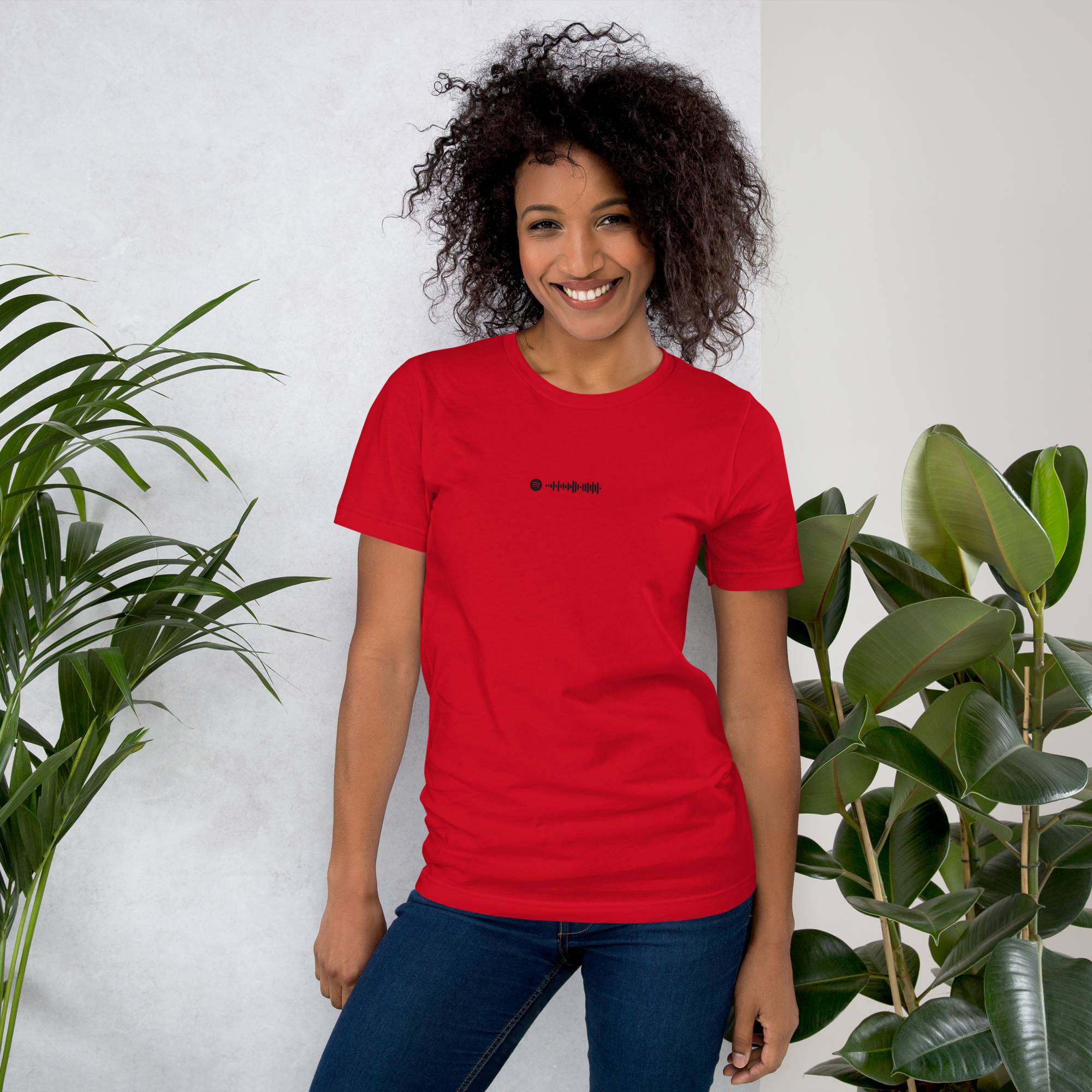 Red Tshirt with embroidered custom music code